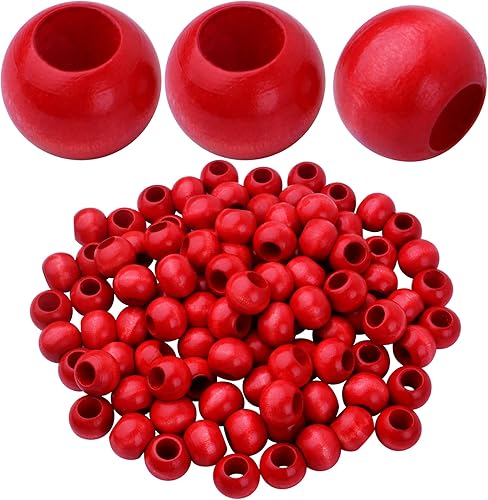 100 cuentas de madera roja de 0.787 pulgadas con agujero grande, cuentas redondas de madera espaciadoras, cuentas sueltas para hacer joyas,