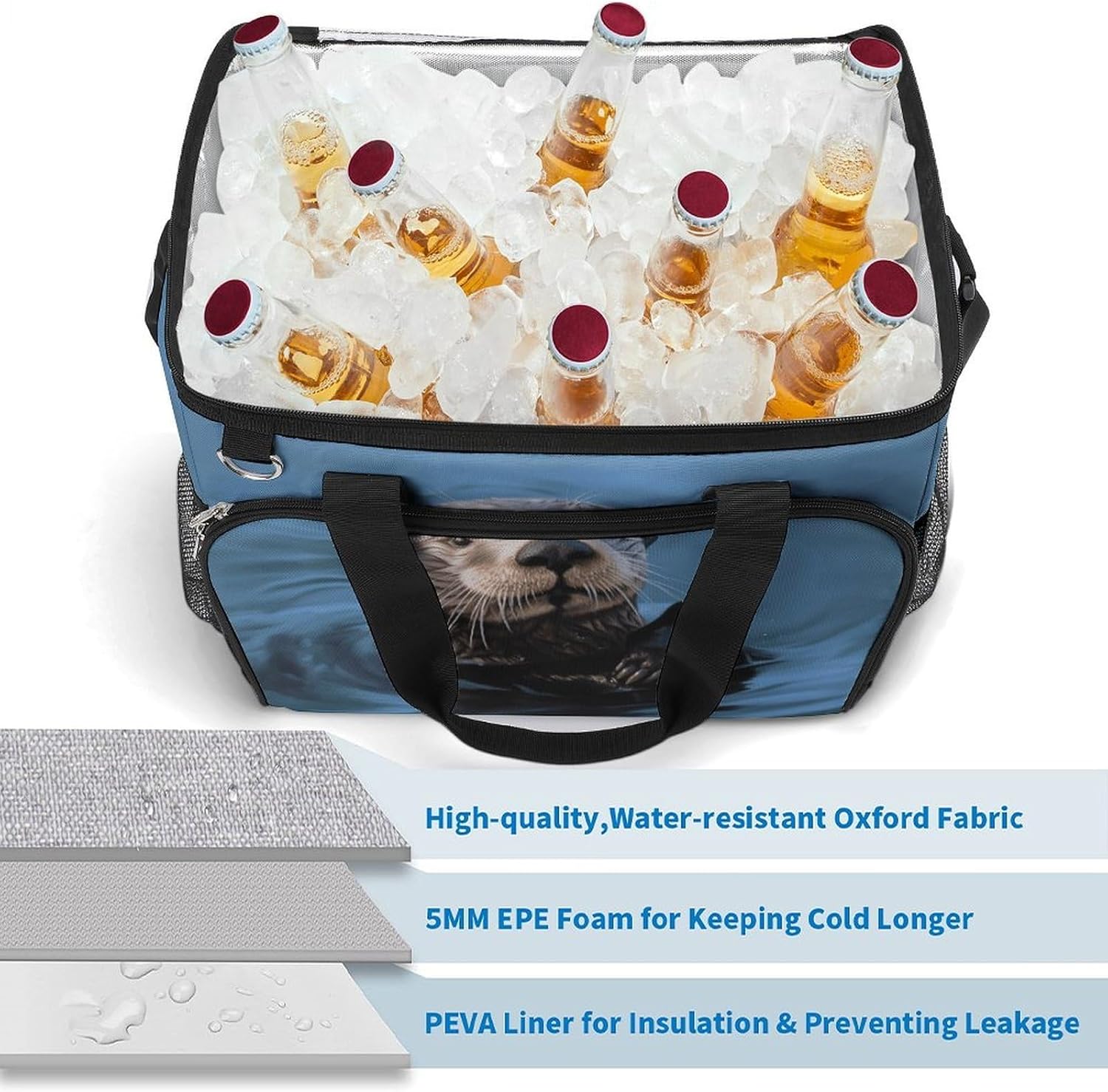 Large Capacity Oxford Cloth Sea Otter Printed Camping Ice Bag, Outdoor Portable Insulation and Cooling Bag, Suitable for Outdoor Camping and Picnics