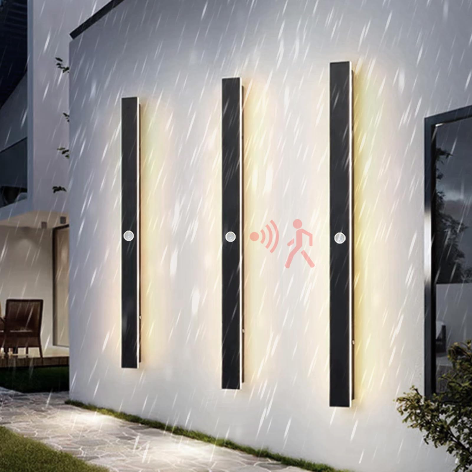 Lampe murale LED extérieure 100cm en acrylique noir de villa - 8