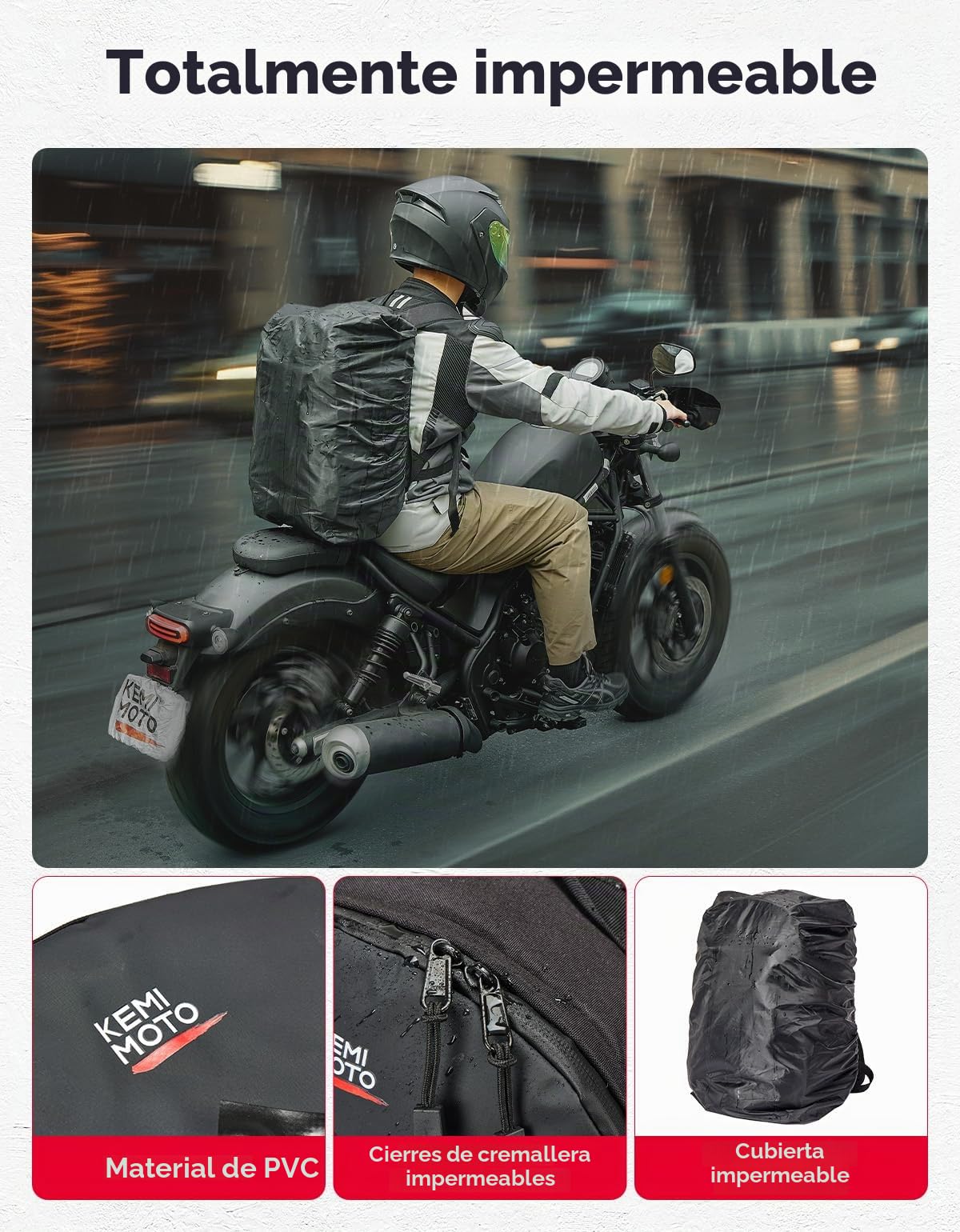 KEMIMOTO Mochila Casco de Moto, Bolsa de 35L con Red Oculta, Soporte Grande para Cascos