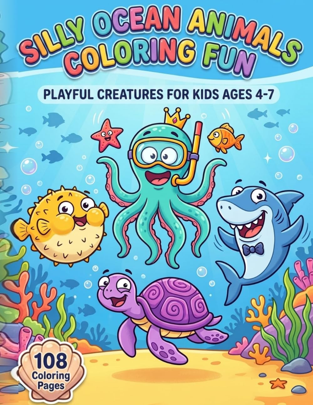 108 Silly Ocean Animals Fun Coloring Book: Playful Creature Coloring for Kids Ages 4-7