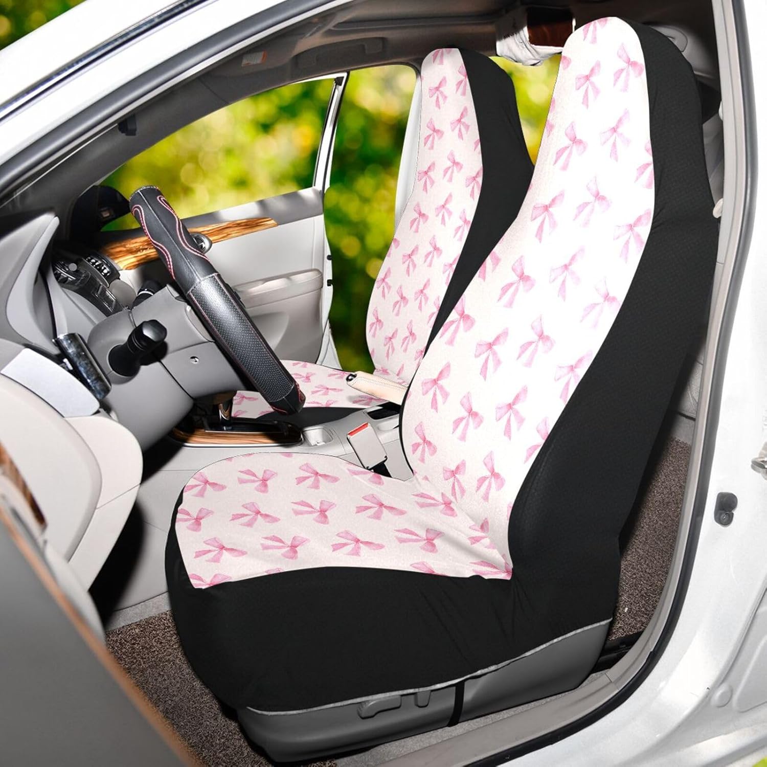 Burbuja Pink Bow Front Car Seat Cover, Breathable Car Seat Protectors Universal Fits SUV, Cars, Truck, Non-Slip, 2 Pack