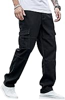 Vista 1 de WDIRARA Pantalones de mezclilla tipo cargo texturizados para hombre, pierna recta, con múltiples bolsillos con solapa