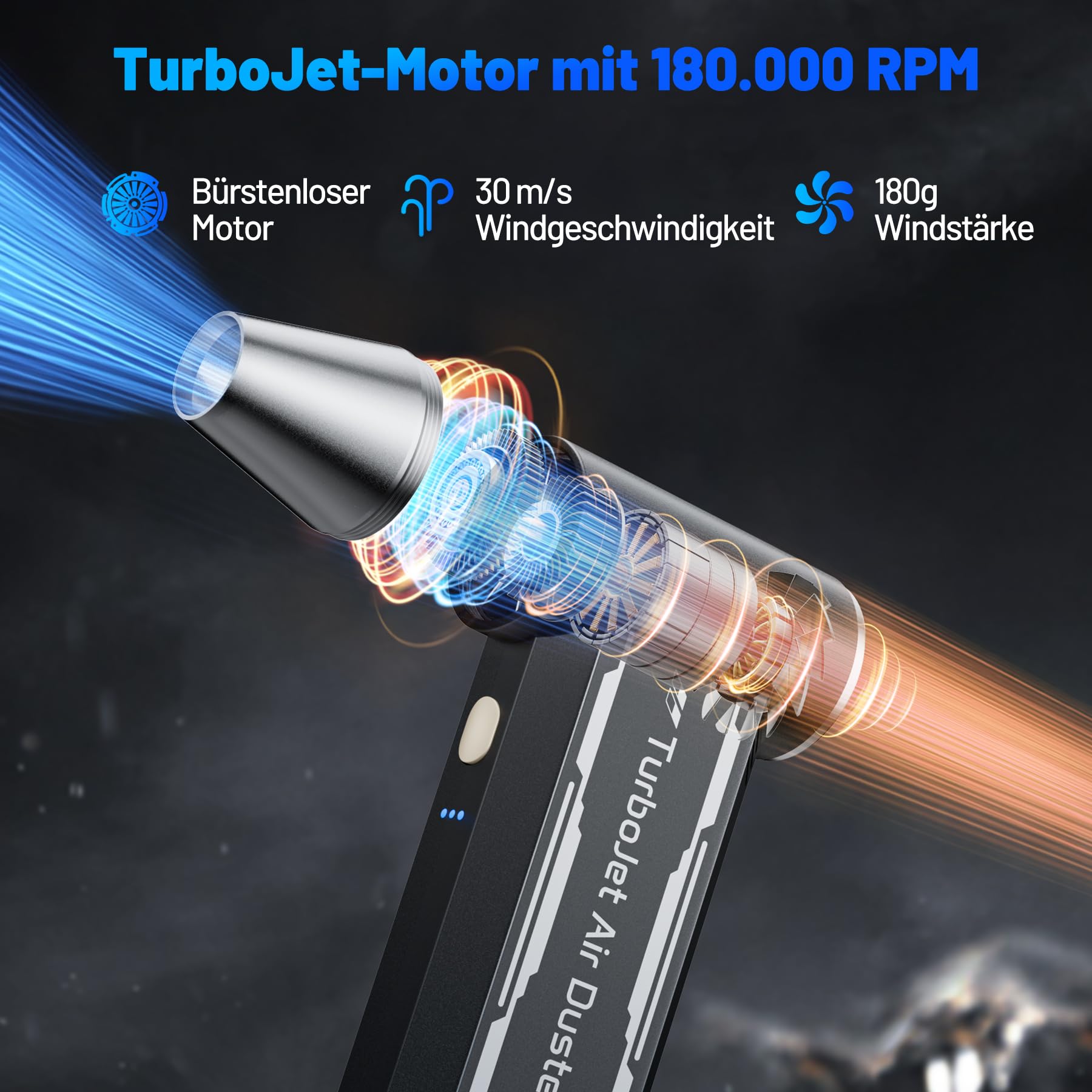 L8 Elektrische Staubgebläse 180,000 U/min Druckluftspray mit 4-Speed TurboJet Mode, 8000mAh Akku & PC Cleaning Druckluft Kit, Compressed Air Duster für Desktop, PC, Tastatur, Laptop, Car