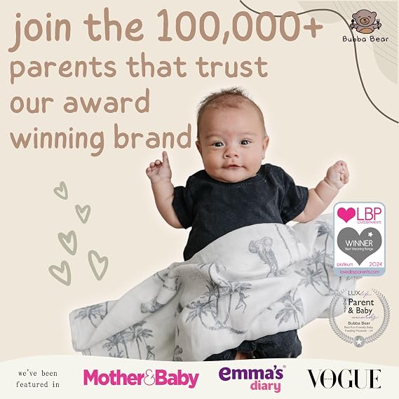 Bubba Bear Muslin Cloths for Baby, 6 Pack of Bamboo & Organic Cotton Muslins Squares 70x70cm, Large Burp Cloth for Babies, Cute Newborn Essentials for Baby Boy & Girl (Safari)