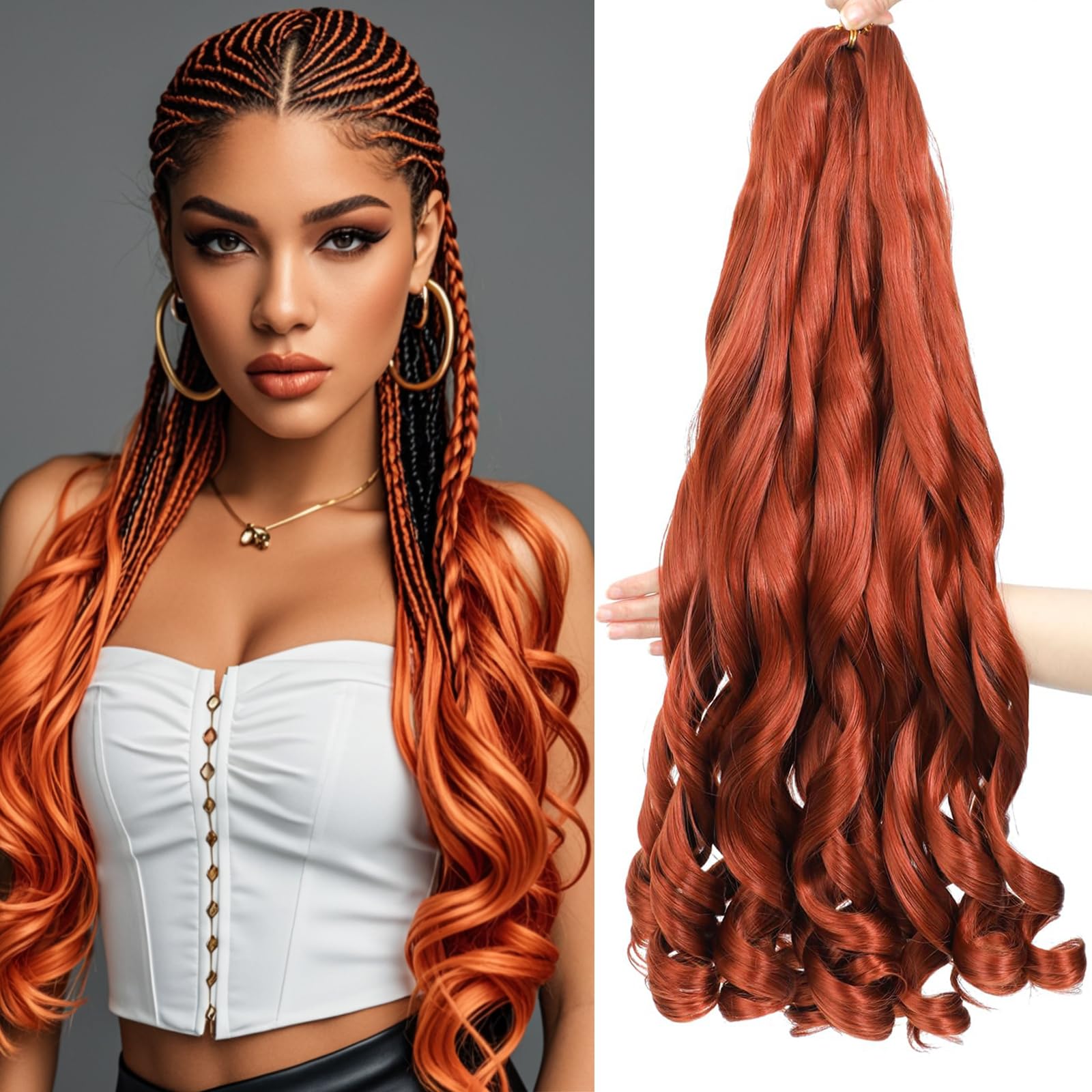 Curly Braiding Hair 24 Inch 8 PacksPre Stretched French Braiding Hair With Curly Ends French Curl Braids Crochet Hair Extensions (350#