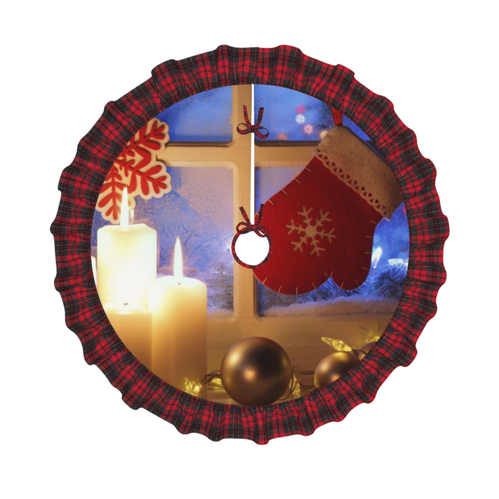 Jupe de sapin de Noël Buffalo Plaid avec tapis à lacets