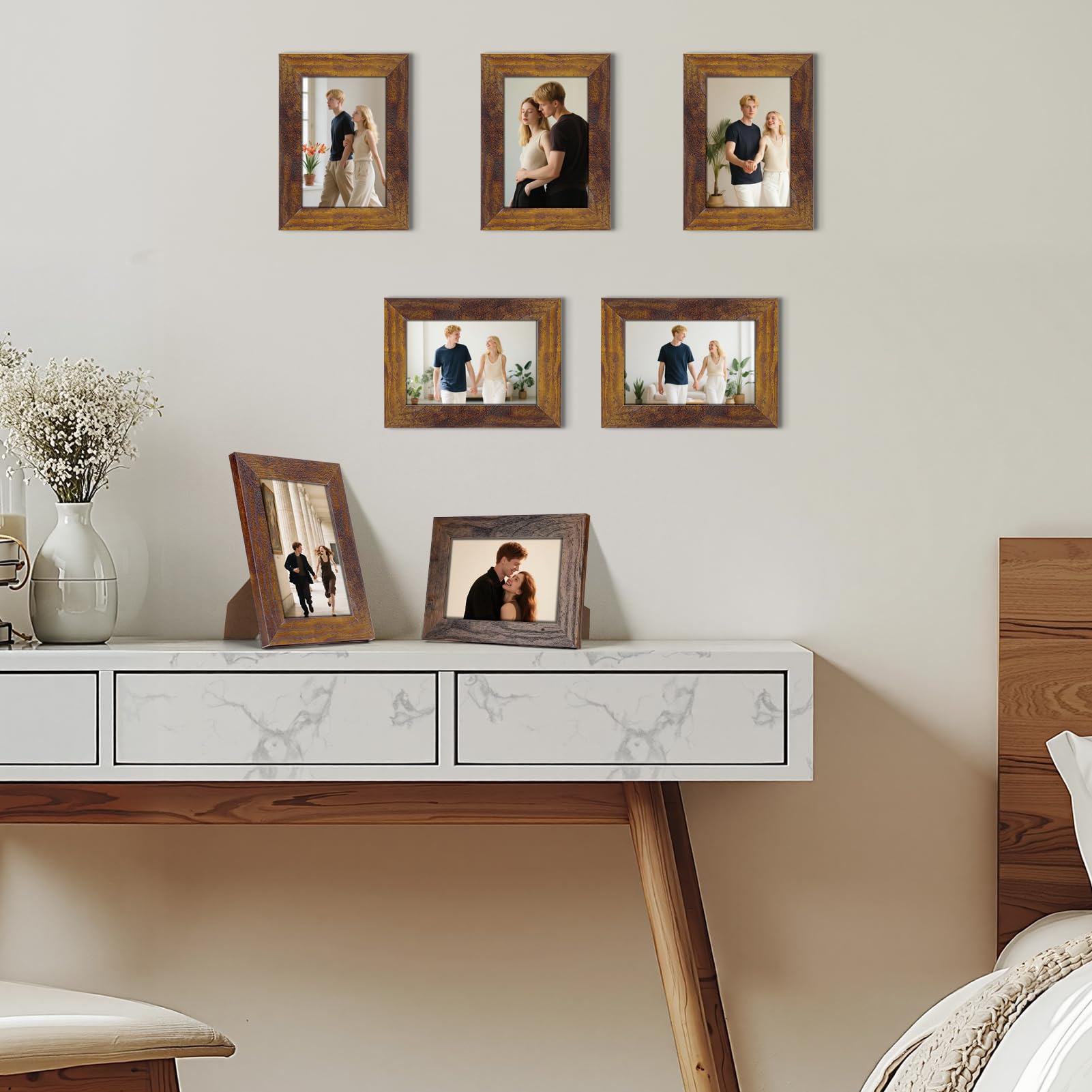 PETAFLOP Marcos de Fotos Multiples de 20x25 cm de Madera,Conjunto de Portafotos Rusticos,para Pared y Mesa, Set de 7