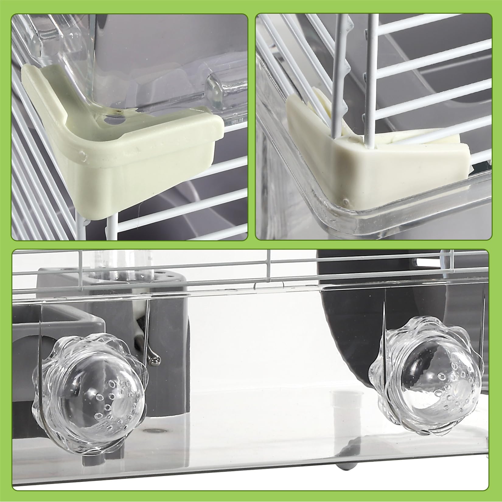 Hamsterkäfig-Set, 55,9 cm L x 30,5 cm B x 38,1 cm H, mit Kombination aus Badewanne und Futternapf und Stufen, φ15 Zoll Laufrad, Wasserflasche, Sonnendach, abschließbare Tür, transparent/grau