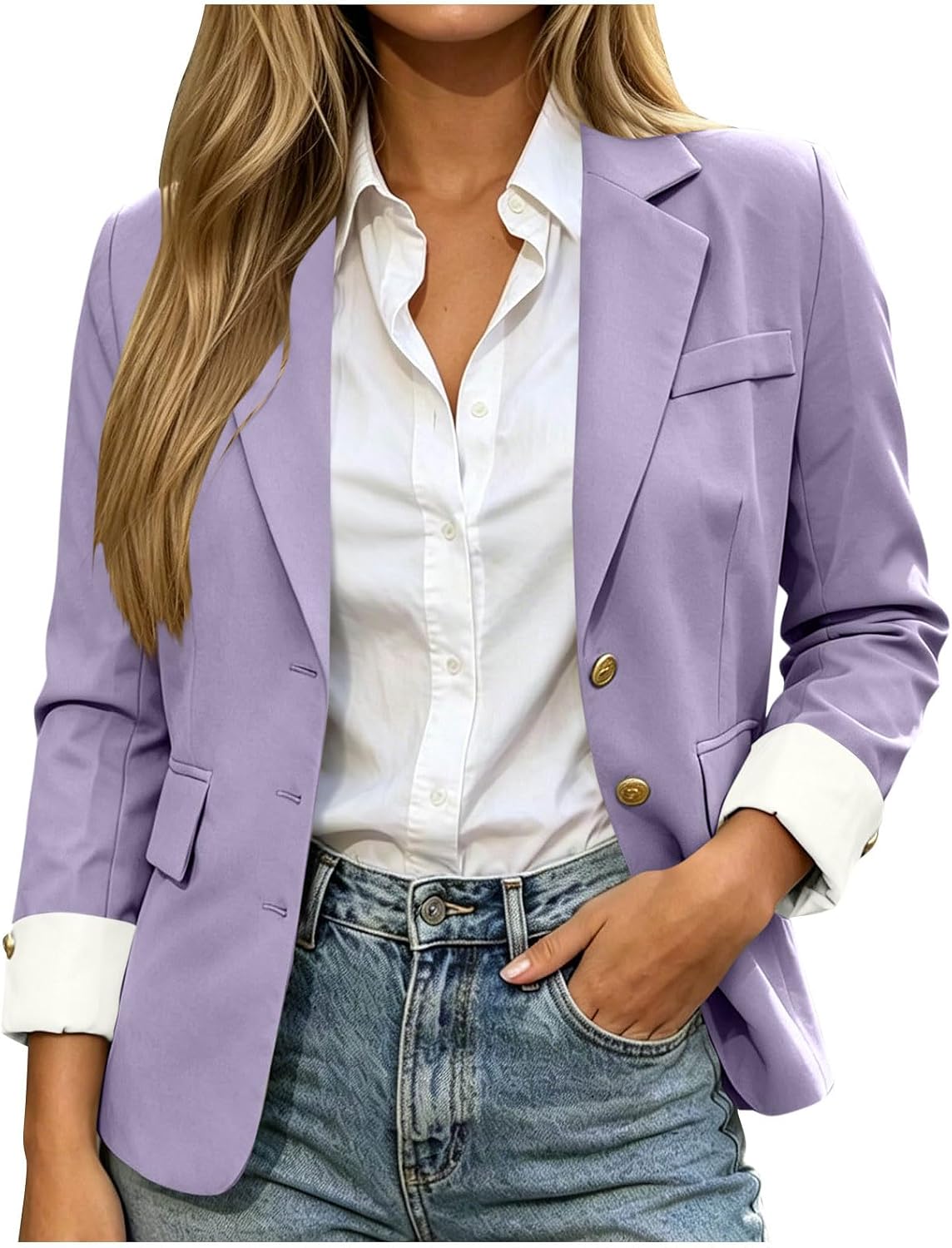 Womens Business Casual Button Front Long Sleeve Blazer