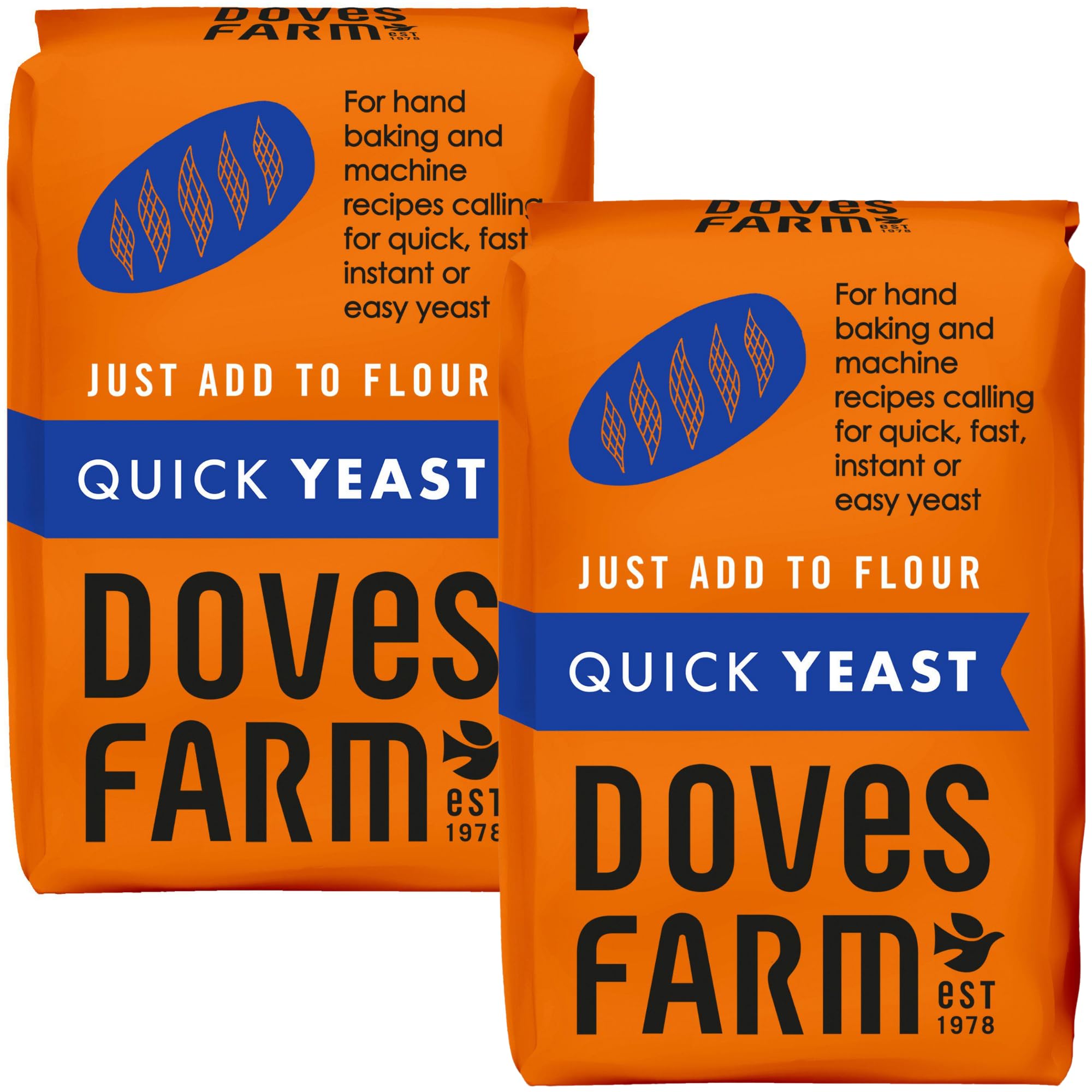 Doves Farm Quick Yeast 4.41 oz (Pack of 2) - Fast Acting Gluten Free Yeast for Baking Bread, Pizza Dough, Rolls | For Hand Baking and Bread Machine | Quick, Fast, Instant, Rapid Rise Leavening Agent