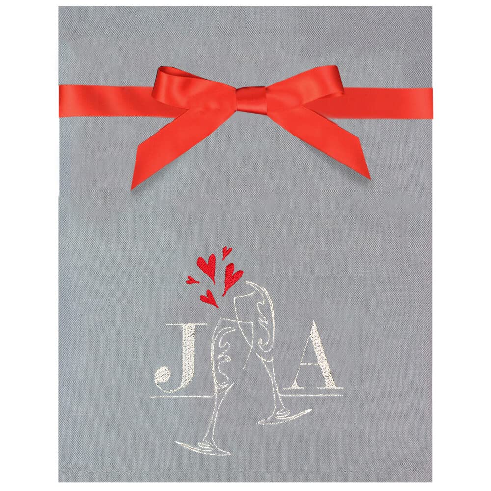 Teddyt's Grey, Silver, Red Personalised Valentine's Champagne Glasses Luxury Couples Grey Tea Towel