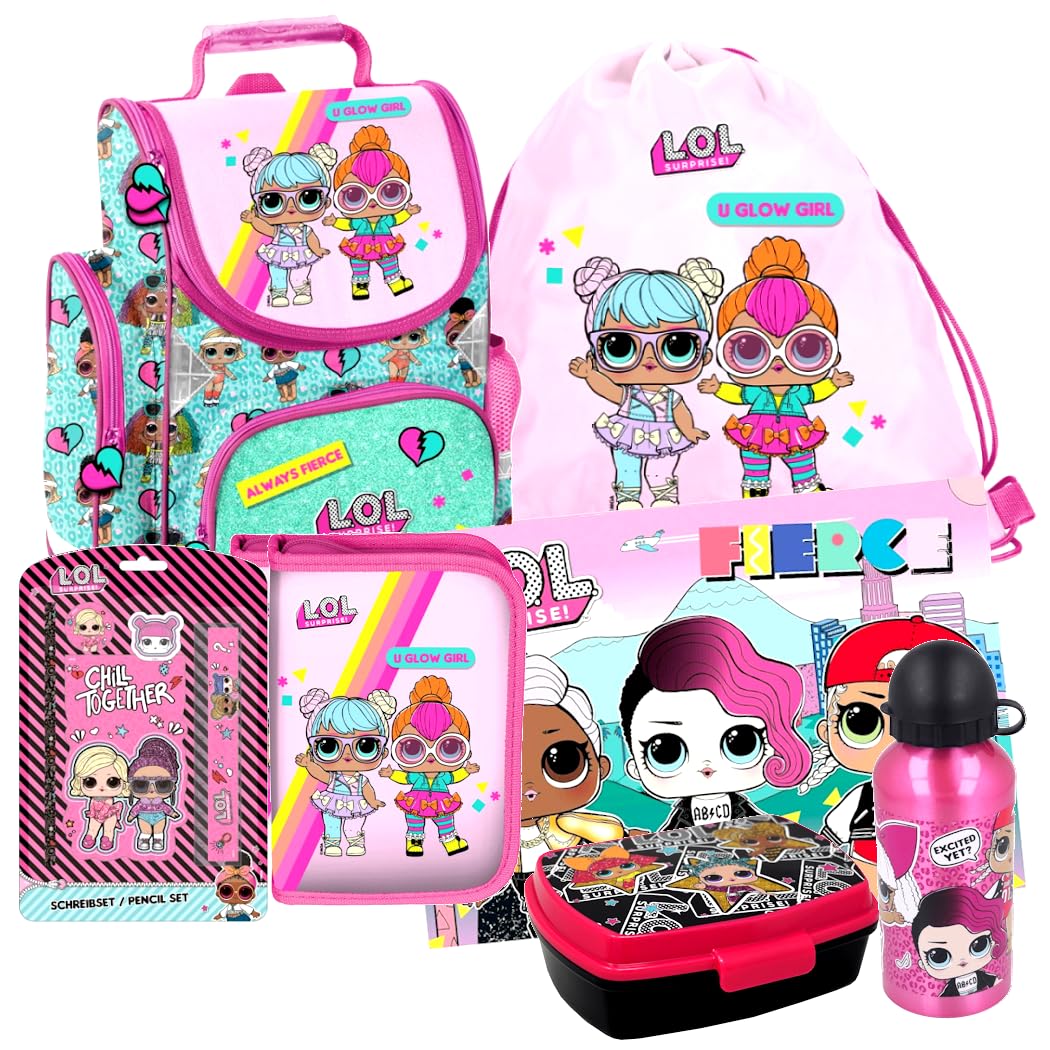 LOL Surprise L.O.L 7 Teile Set SCHULRANZEN Ranzen SCHULRUCKSACK Tasche RUCKSACK mit Sticker-von-Kids4shop
