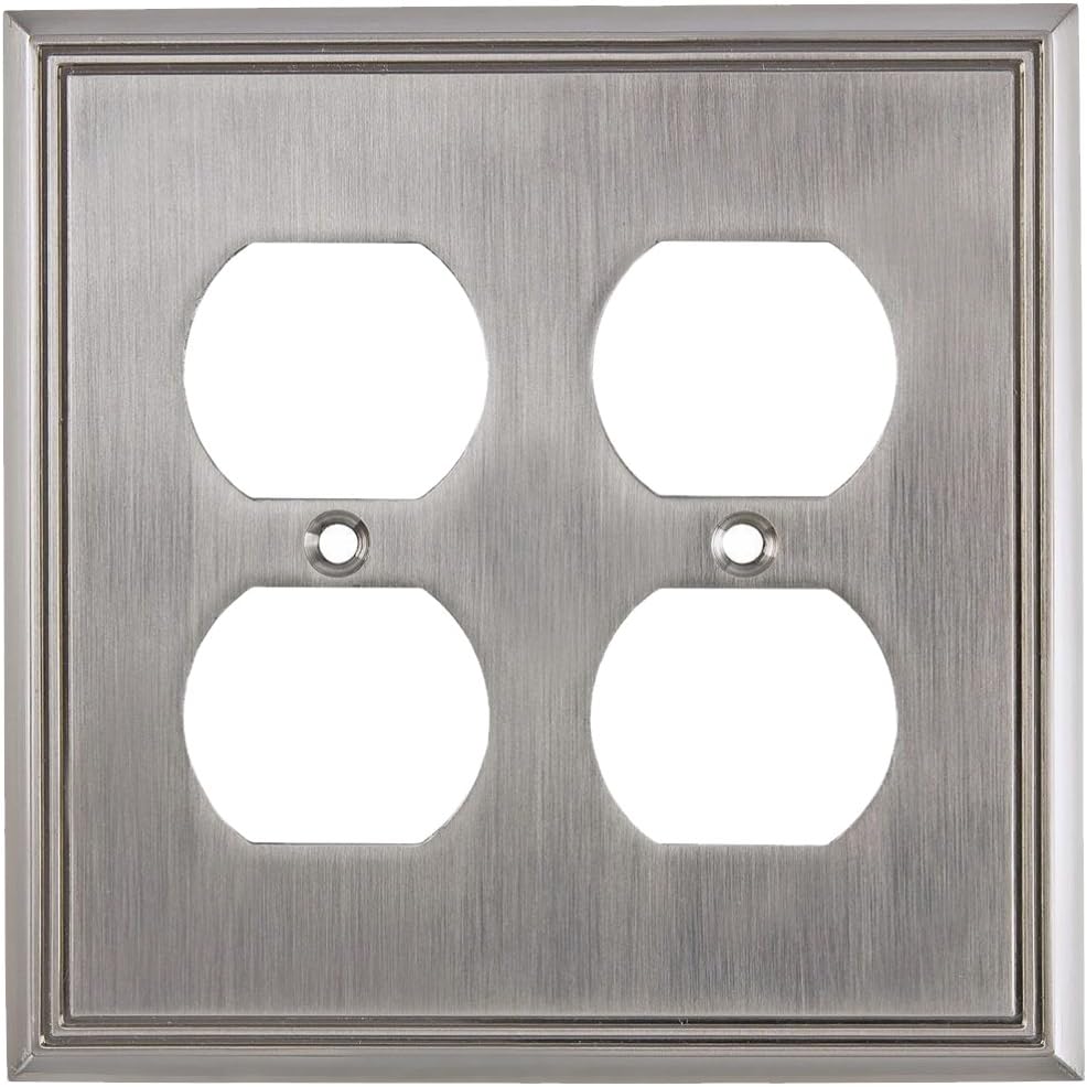 Rok Hardware Wall Plate Receptacle Power Outlet Cover Contemporary Brushed Nickel Quad 4 Gang ROKSWPRC4BN