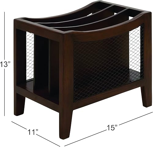 Miniatura 6 de Deco 79 Revistero de madera con 3 ranuras y paneles laterales de red, 15 x 11 x 13 pulgadas, color marrón