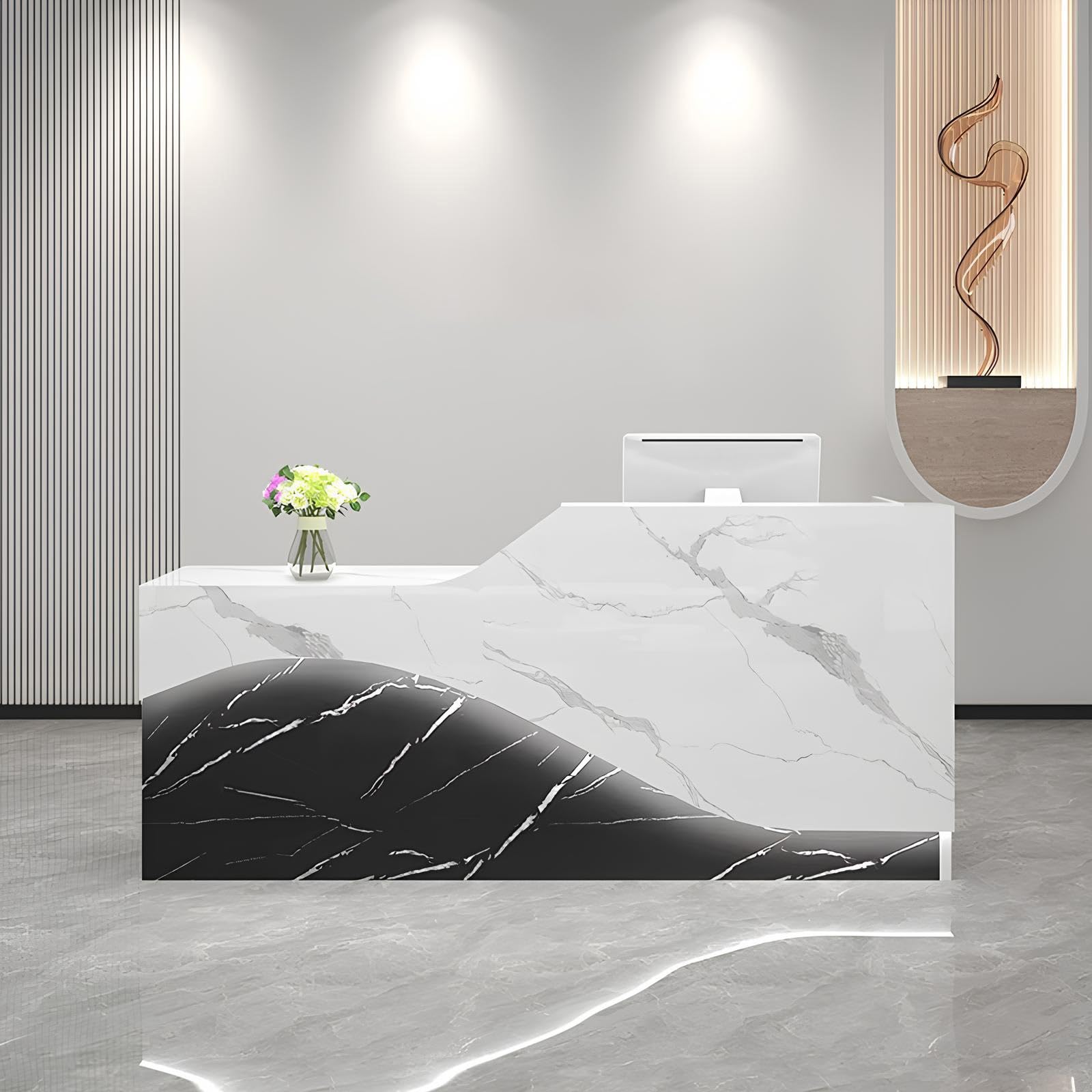 Front Desk Reception Counter, Front Counter Desk with Lockable Drawer, Reception Counter, Modern Retail Counter for Checkout Office/Beauty Salon/Lobby C-Right(Multi-Colored+Black-R,Medium)
