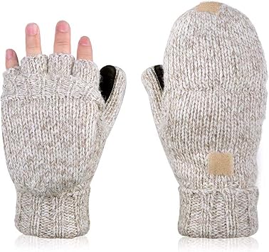 Winter Warm Gloves Fingerless Flip Knit Cashmere Gloves Mittens Gloves for Outdoor Walking Cycling Driving Women Men
