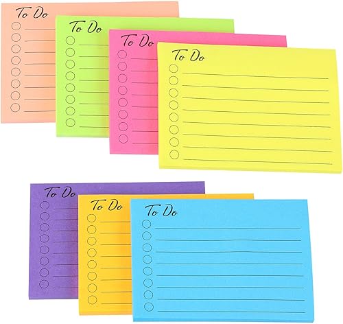 MIDELONG 7 blocs de notas adhesivas para lista de tareas, 3 x 4 pulgadas, notas adhesivas forradas de colores surtidos para listas de tareas