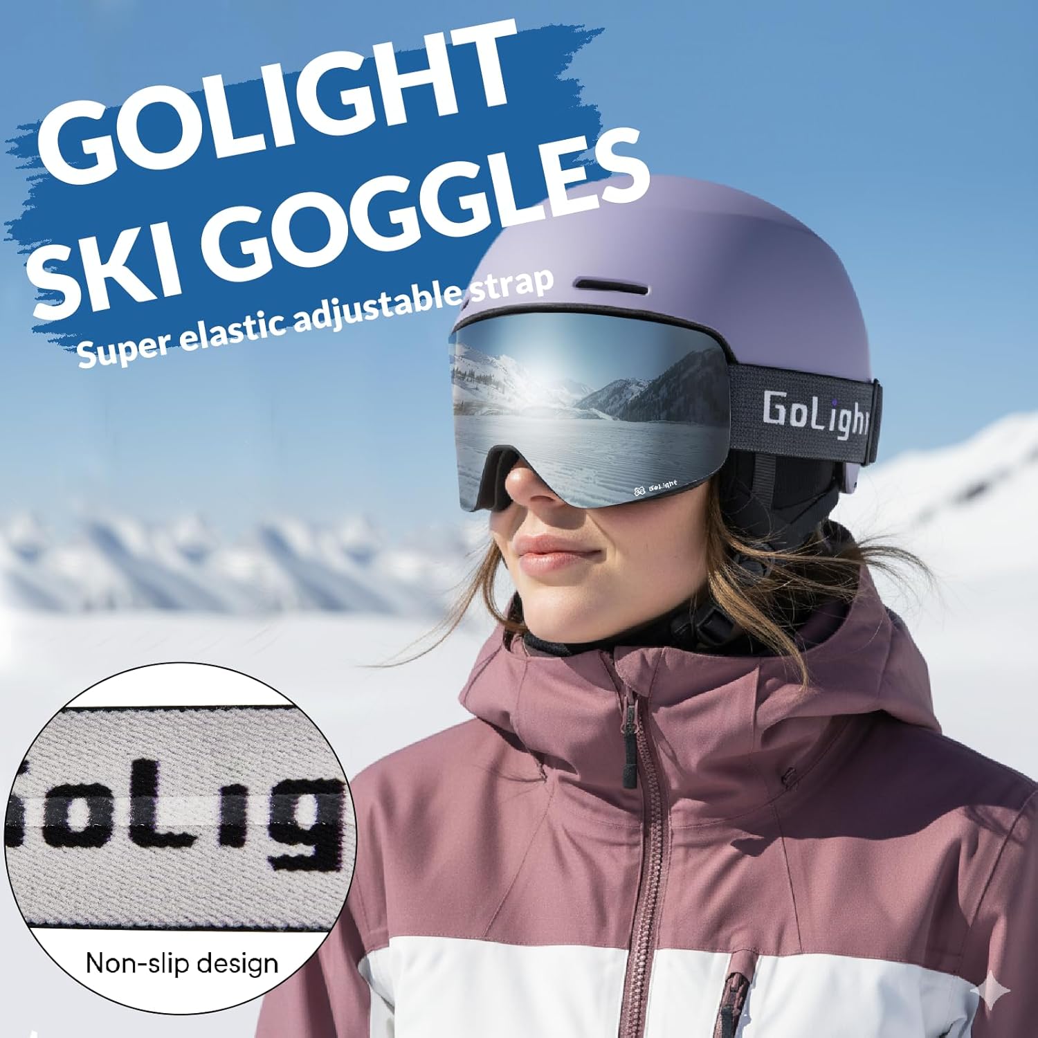 GoLight Large-Fit Frameless OTG Ski Goggles – Snowboard Goggles with Anti-Fog Lens, UV400 REVO Protection for Men & Women