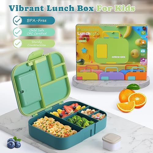 Miniatura 6 de QQKO Lonchera Bento para niños, lonchera para adultos, contenedores para niños y niñas con 5 compartimentos, contenedor de comida con utensilios,