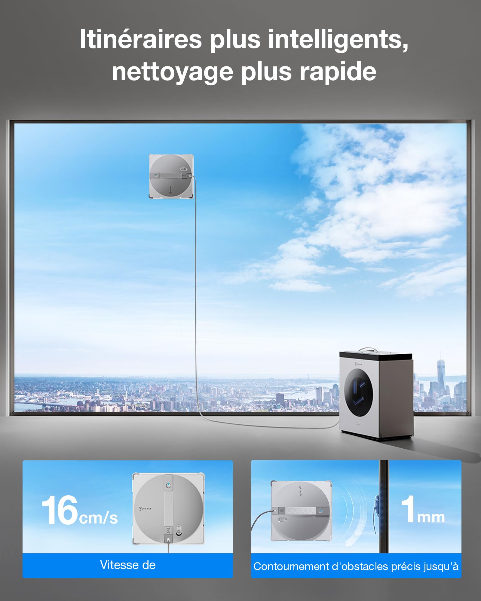 ECOVACS WINBOT W3 OMNI Robot Nettoyeur de Vitres avec Station, Lavage Automatique des Tampons, Nettoyage Intelligent Jusqu’aux Bords, Pulvérisation à 3 Jets, Contrôle via Application