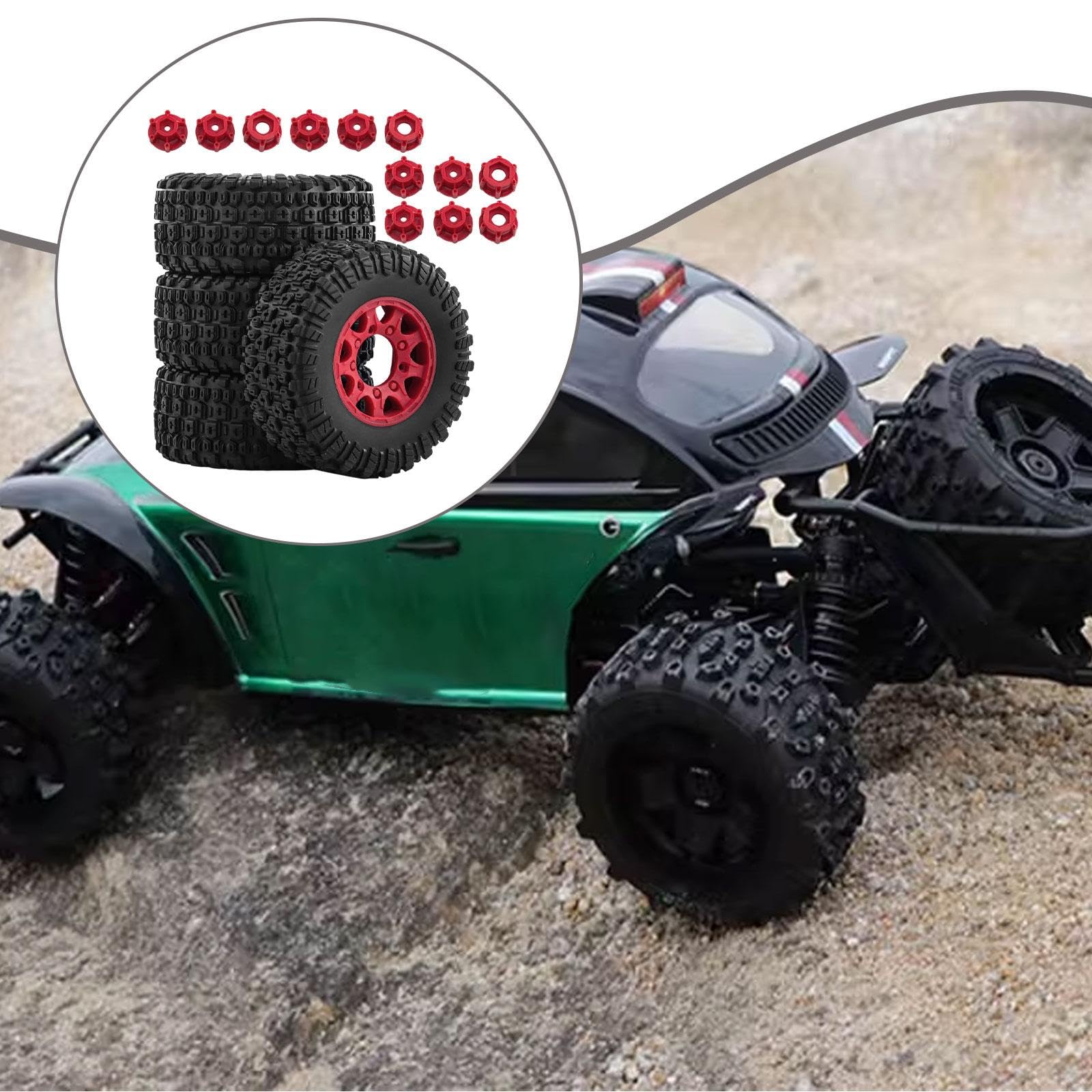 4 Pezzi Ruote Auto Giocattolo Gomme Ricambio Componente Robusto Montaggio Semplice Materiale Gomma Durevole Adatti a Modellismo Veicoli Elettrici, Rosso