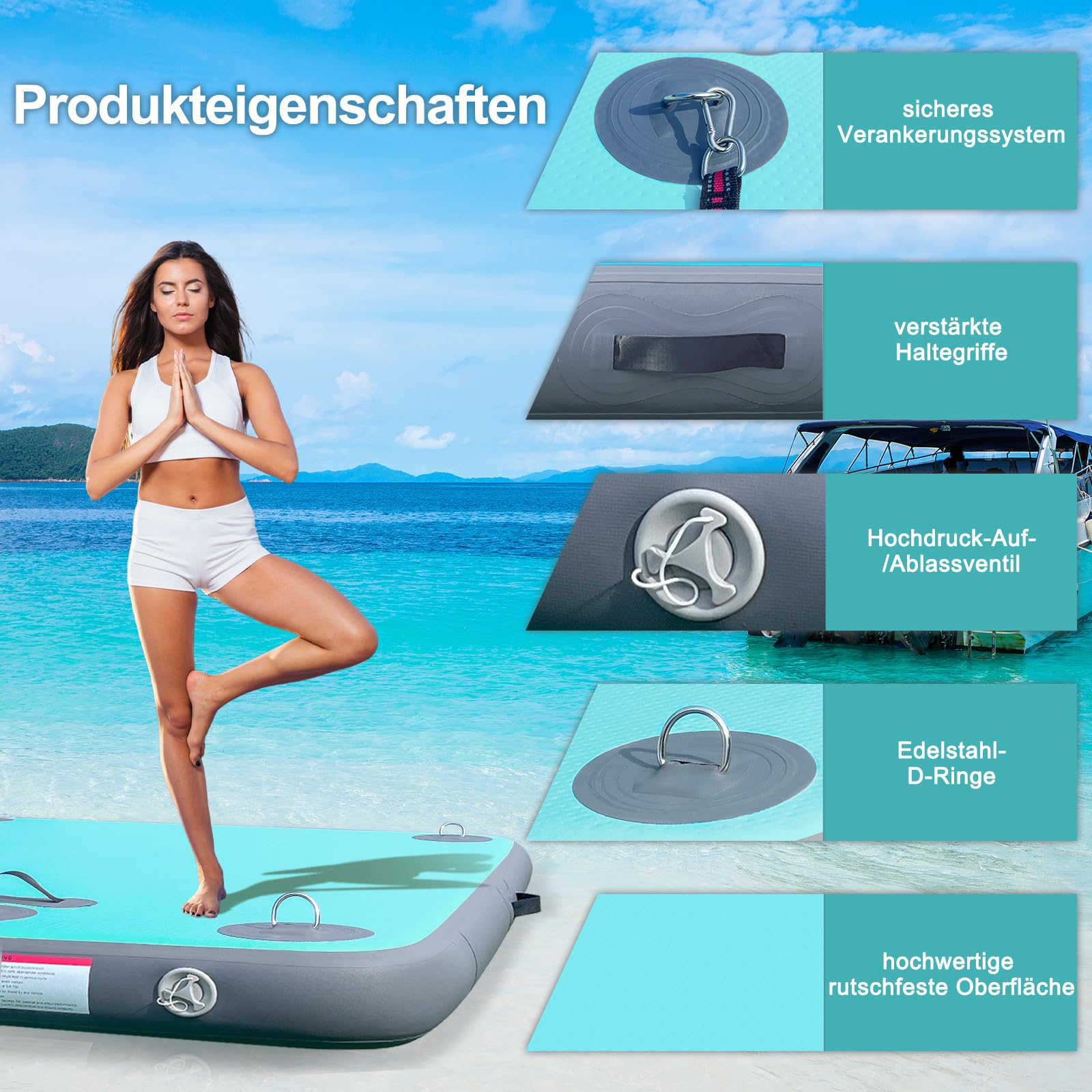 AWSUM Piattaforma gonfiabile per il nuoto Air Dock Piattaforma galleggiante Dock galleggiante Dock gonfiabile per lago, piscina, spiaggia, oceano