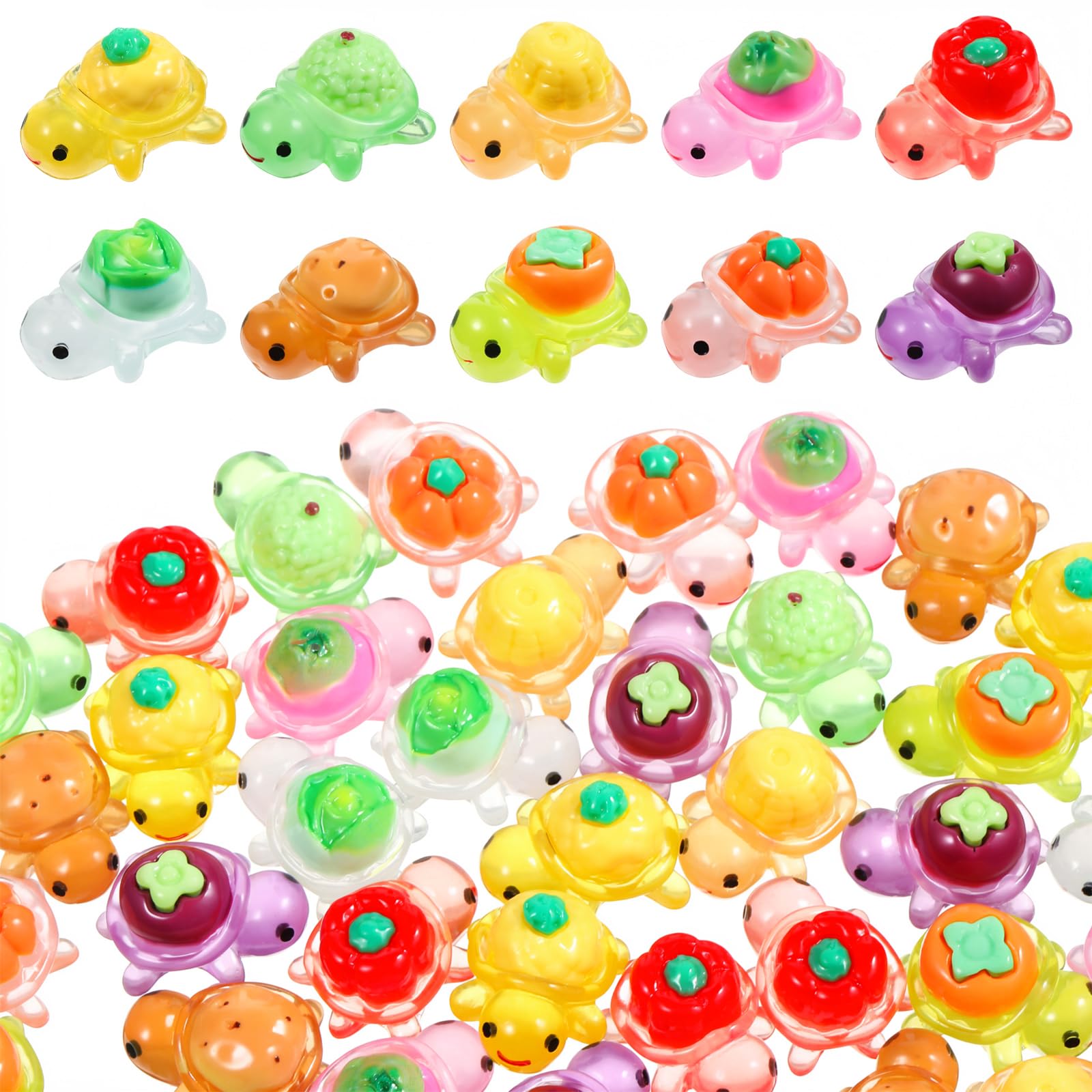 JJUNW 50 sztuk mini żółwi, świecące mini żółwie z żywicy, wielokolorowe, małe żółwie, figurki DIY, mała żółwica do dekoracji doniczek, ogrodu, krajobrazu, na imprezę, dekoracja