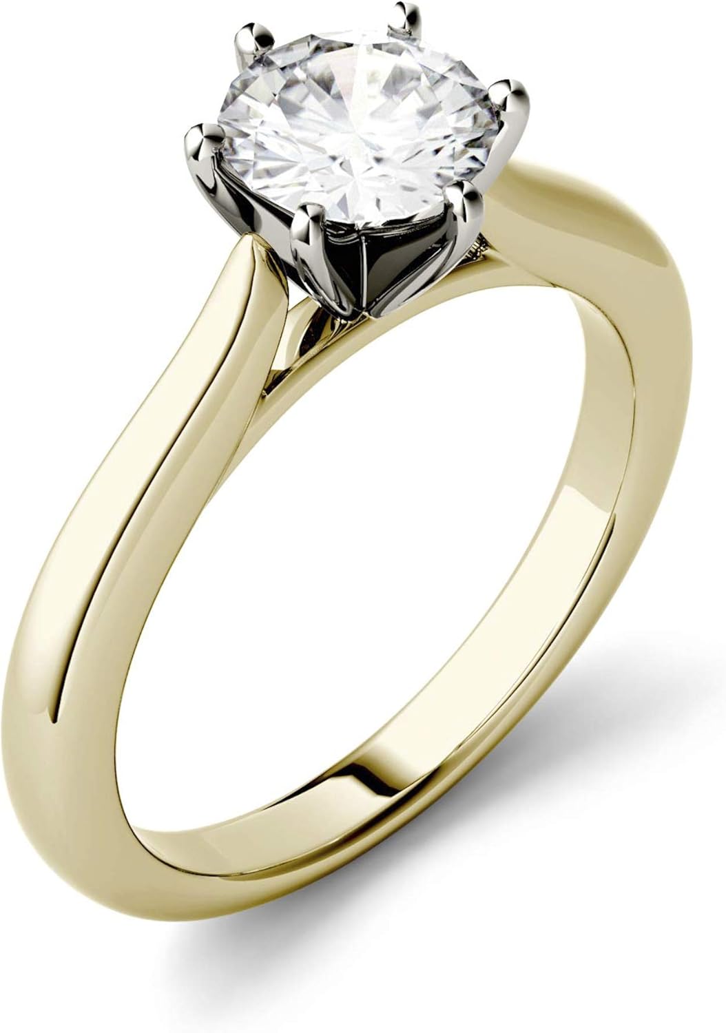 Charles & Colvard Created Moissanite 5mm Round Cut Engagement Ring for Women | 0.5 cttw DEW | Lab Grown | Solid 14K Yellow Gold