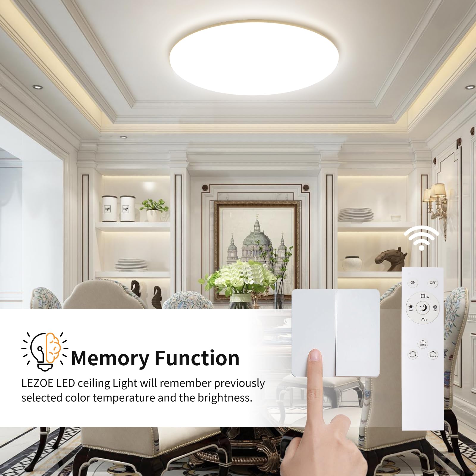 LEZOE Lampa sufitowa LED ściemnialna z pilotem φ45*5cm, 45W 5000 lm Lampa sufitowa 2700K-6500K z funkcją pamięci, biurowa Panel do salonu sypialni łazienki kuchni domowego biura owalna