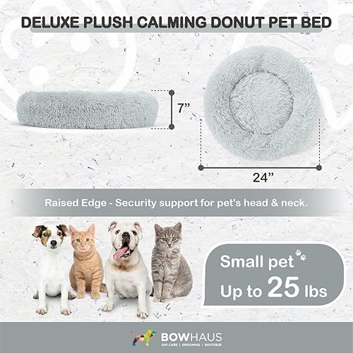 Miniatura 2 de Cama para mascotas con forma de dona calmante de 2430 pulgadas para gatos y perros pequeñosmedianos, parte inferior antideslizante, lavable,