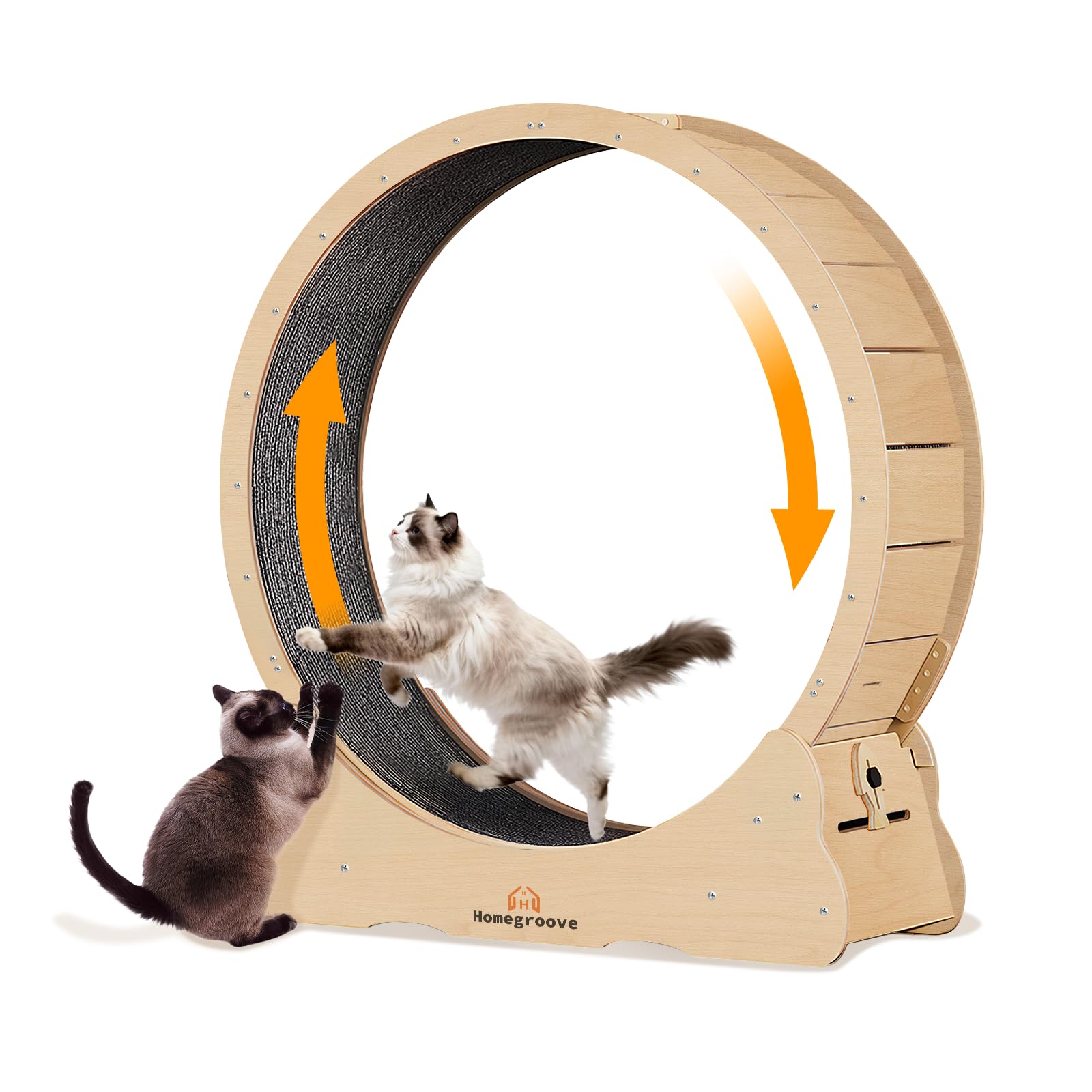 Homegroove Ruota per esercizi per gatti XXL, 132 cm, in legno massello, con blocco di sicurezza integrato, design di allineamento della colonna vertebrale, per interni di grandi dimensioni (XXL, legno