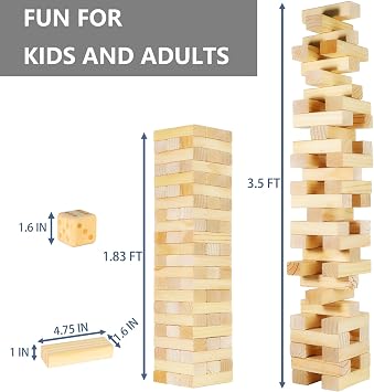 Megwoz M Size Tumble Tower 66 Blocks 3.5FT Indoor Outdoor Games for Family