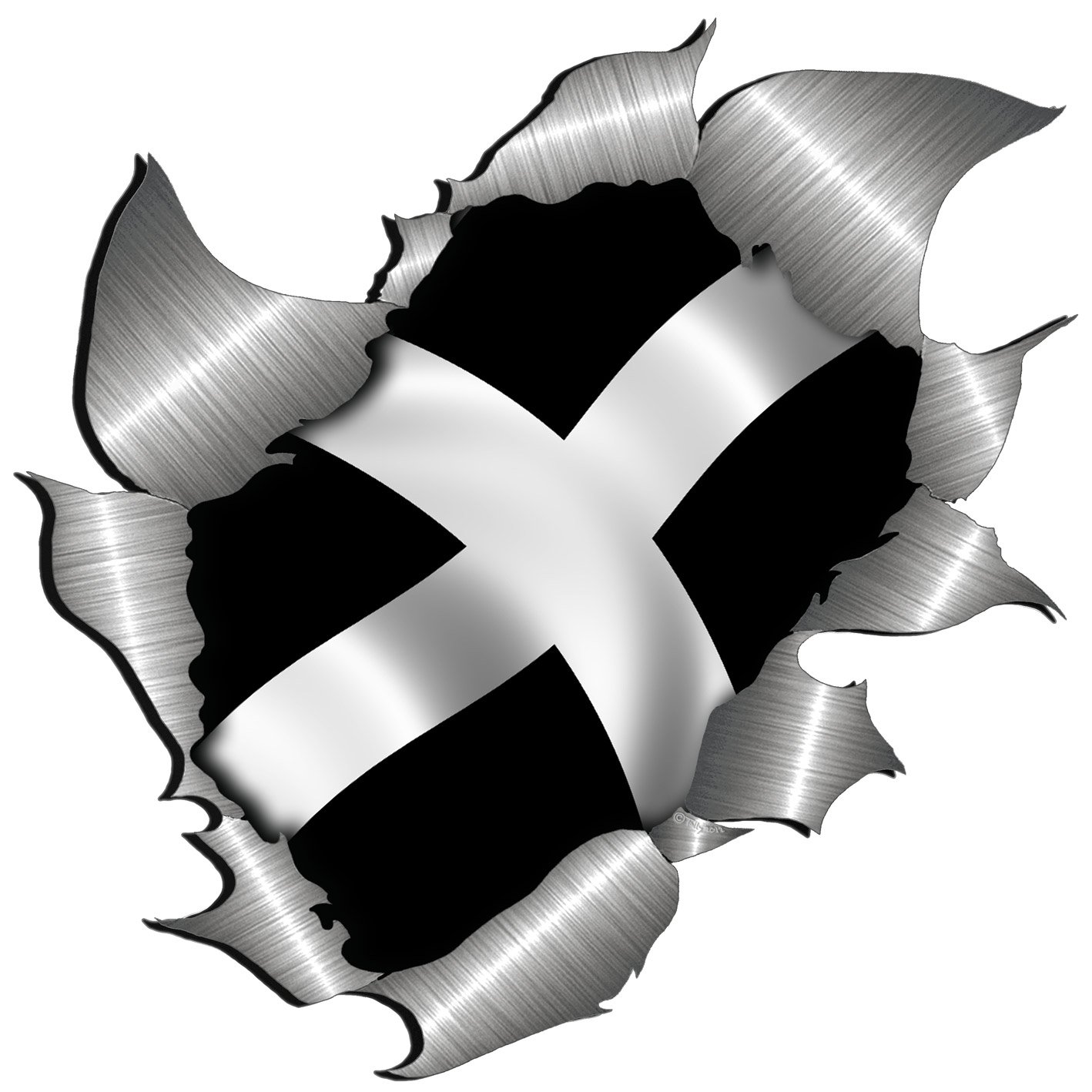 Extra Large size Cornish Flag Metal Rip Open Sticker