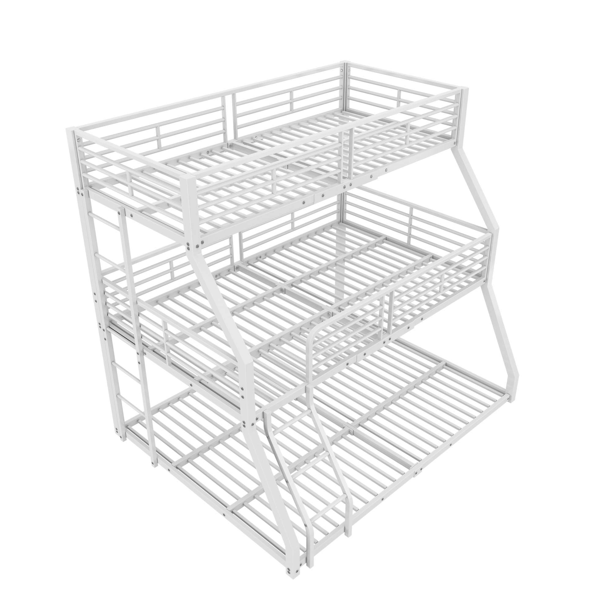 NNJN 90 x 200 cm stapelbed, metalen bedframe, ijzeren bed, drievoudig stapelbed, voor kinderen, jongeren en volwassenen (wit