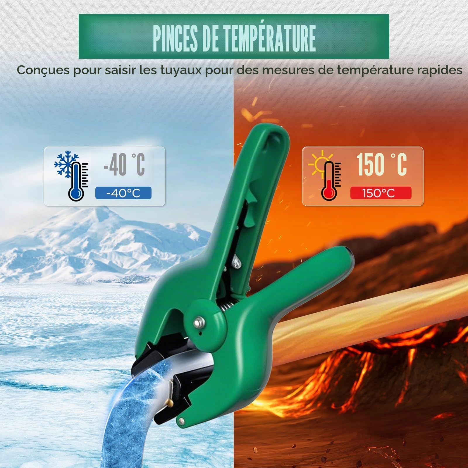 R32 R410a Manomètre à Réfrigérant Numériqueavec Deux Pinces de Température, Commande à Deux Vannes Manometre Climatisation avec 93 Types de Réfrigérants, pour Diagnostic & Maintenance Frigorifique