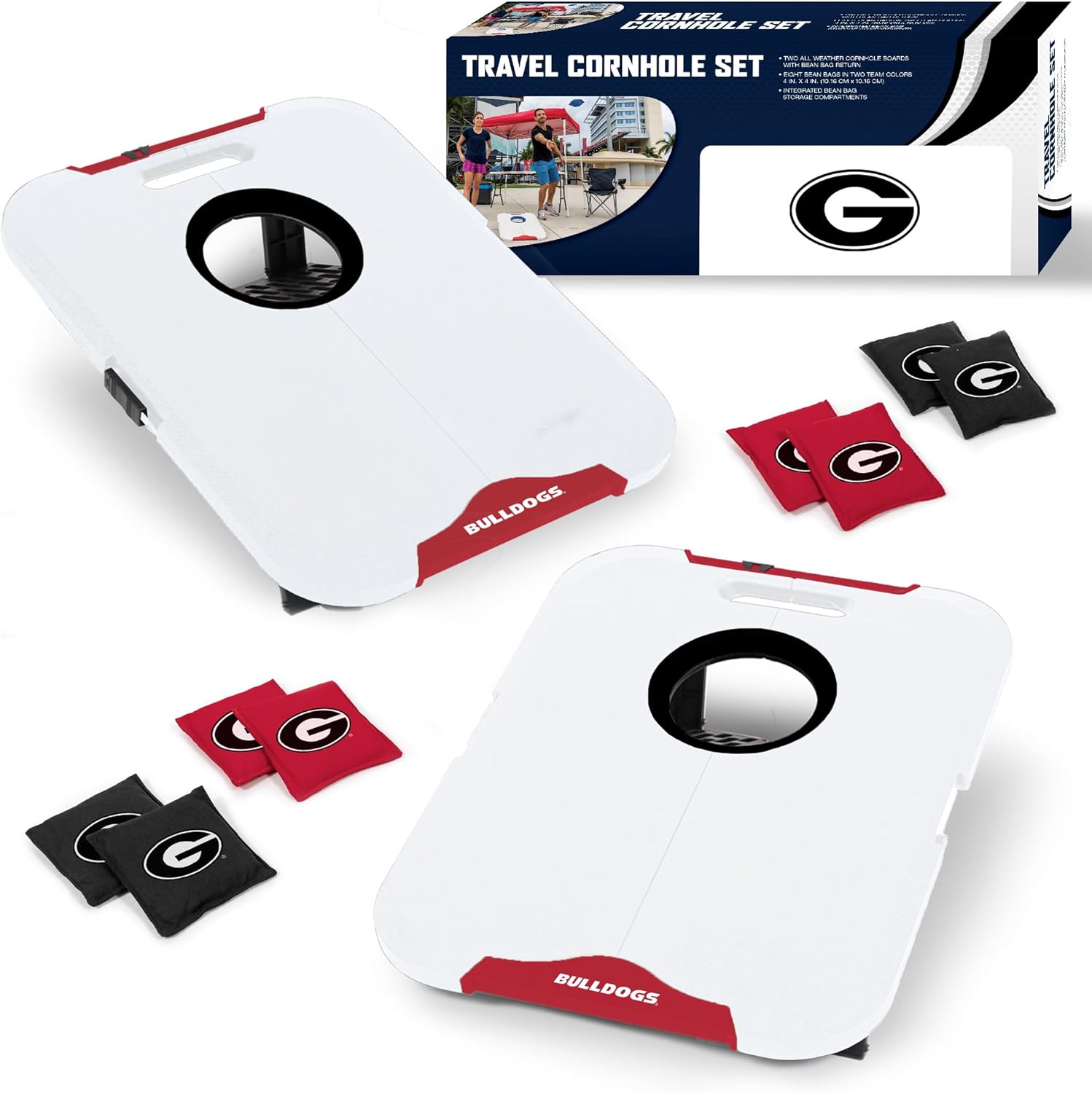 Wild Sports NCAA Georgia Bulldogs Pro Football All-Weather Cornhole Set - Travel Bean Bag Toss Set Includes 8 Bean Bags