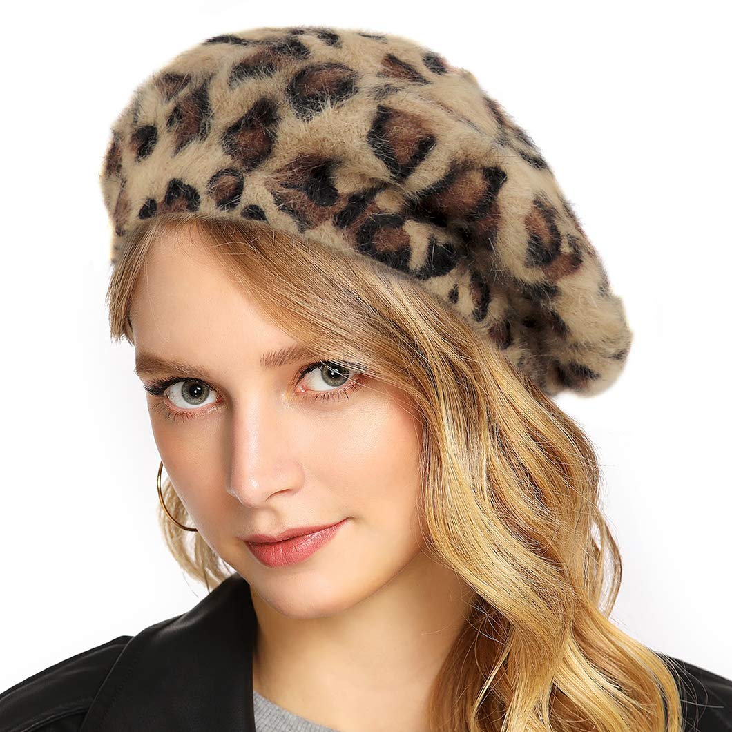 GlamorstarWomen's Leopard Beret Vintage Hat