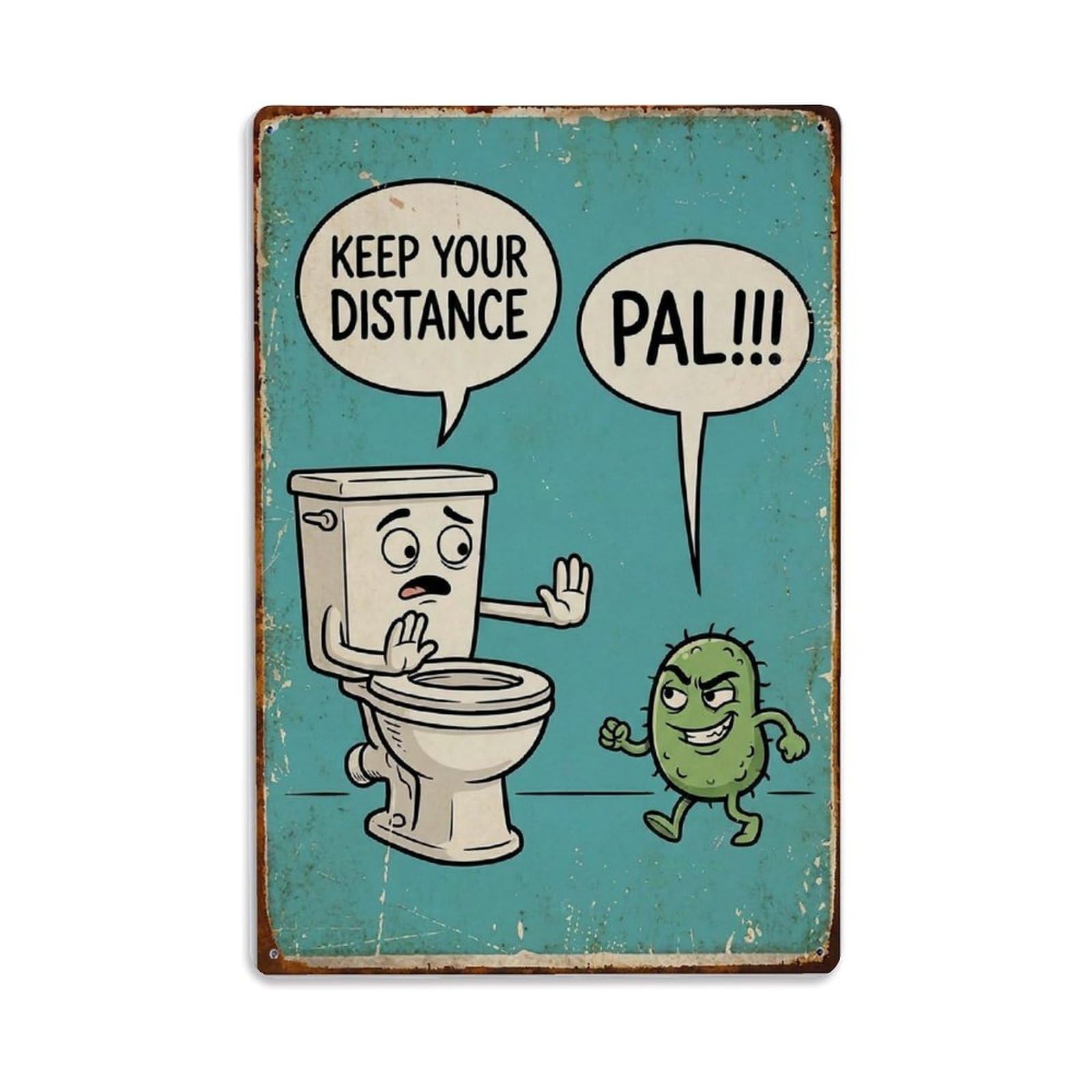 Keep Your Distance Pal Funny Vintage Humorous Toilet Metal Tin Sign