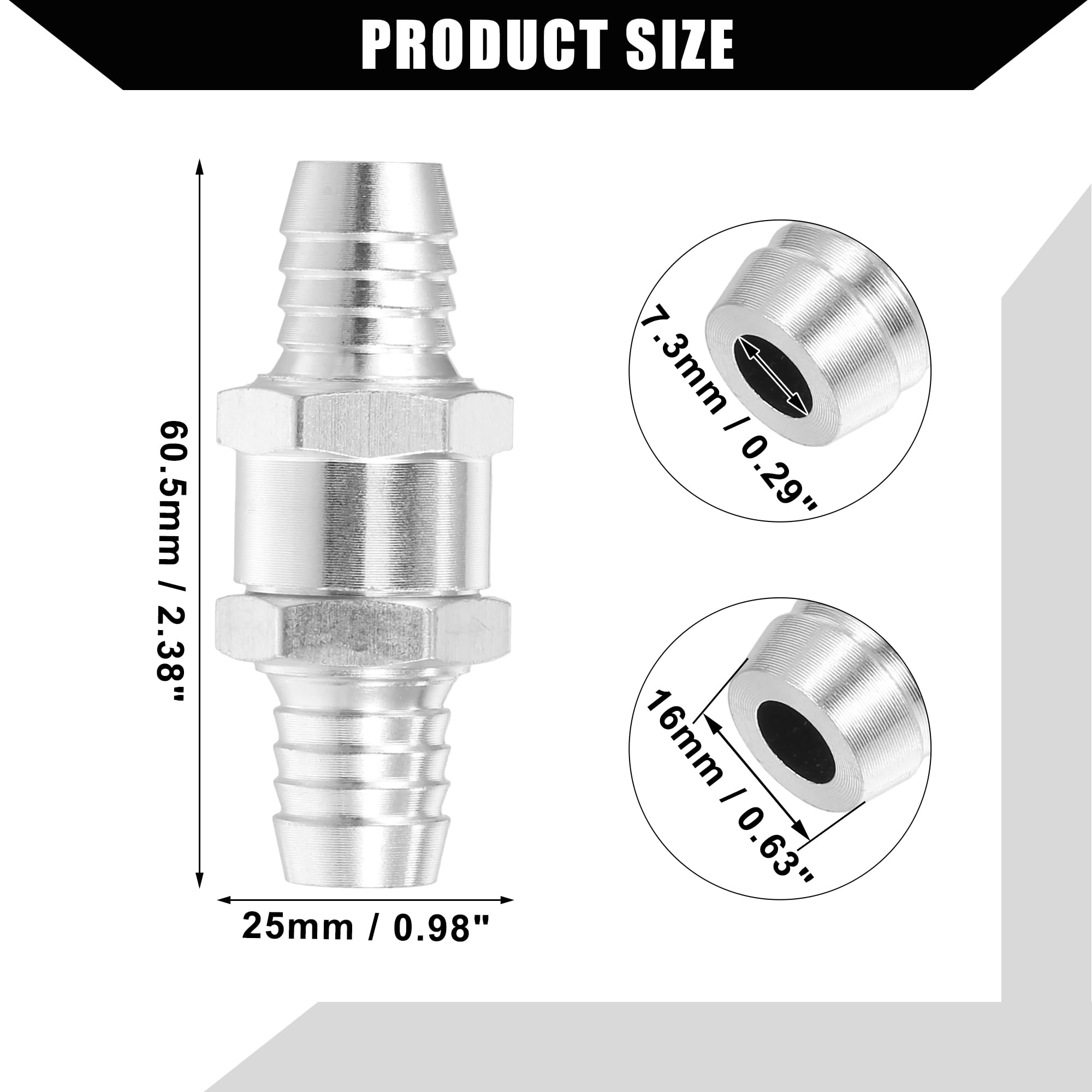 Válvula de Retención de Línea de Combustible/Válvula de Retorno Unidireccional Interna para Sistemas de Combustible/Aleación de Aluminio 5/8" 16mm OD / 2 Unidades