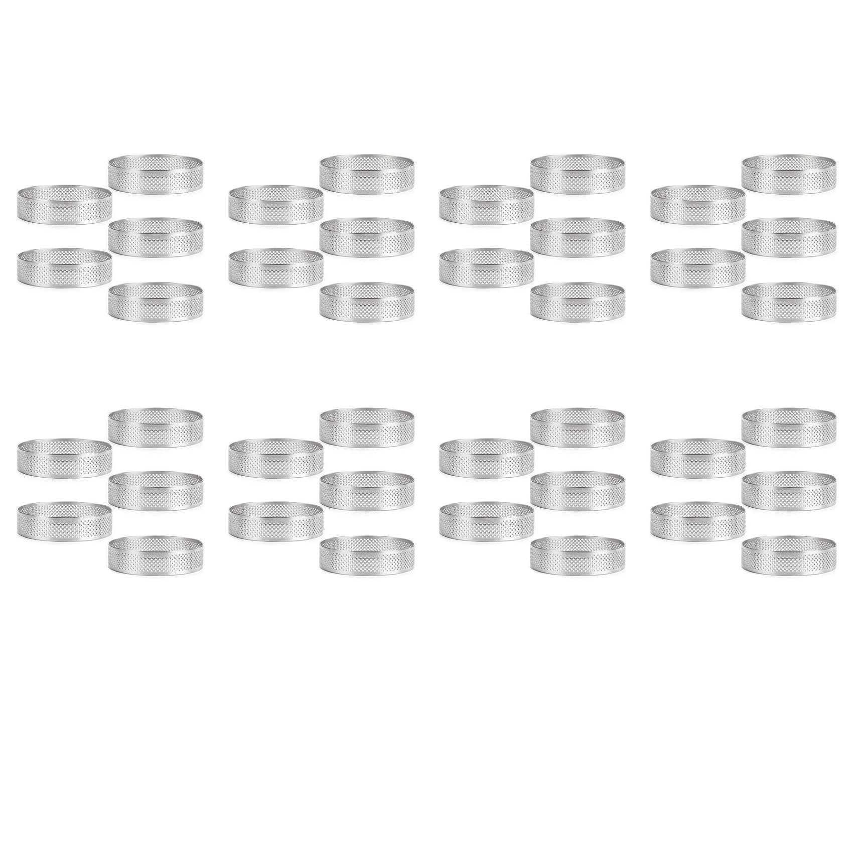 Vjsujehgy Stainless Steel Perforated Tart Ring,40Pcs 5cm Perforated Cake Mousse Ring, DIY Round Tart Rings for Baking Dessert Ring