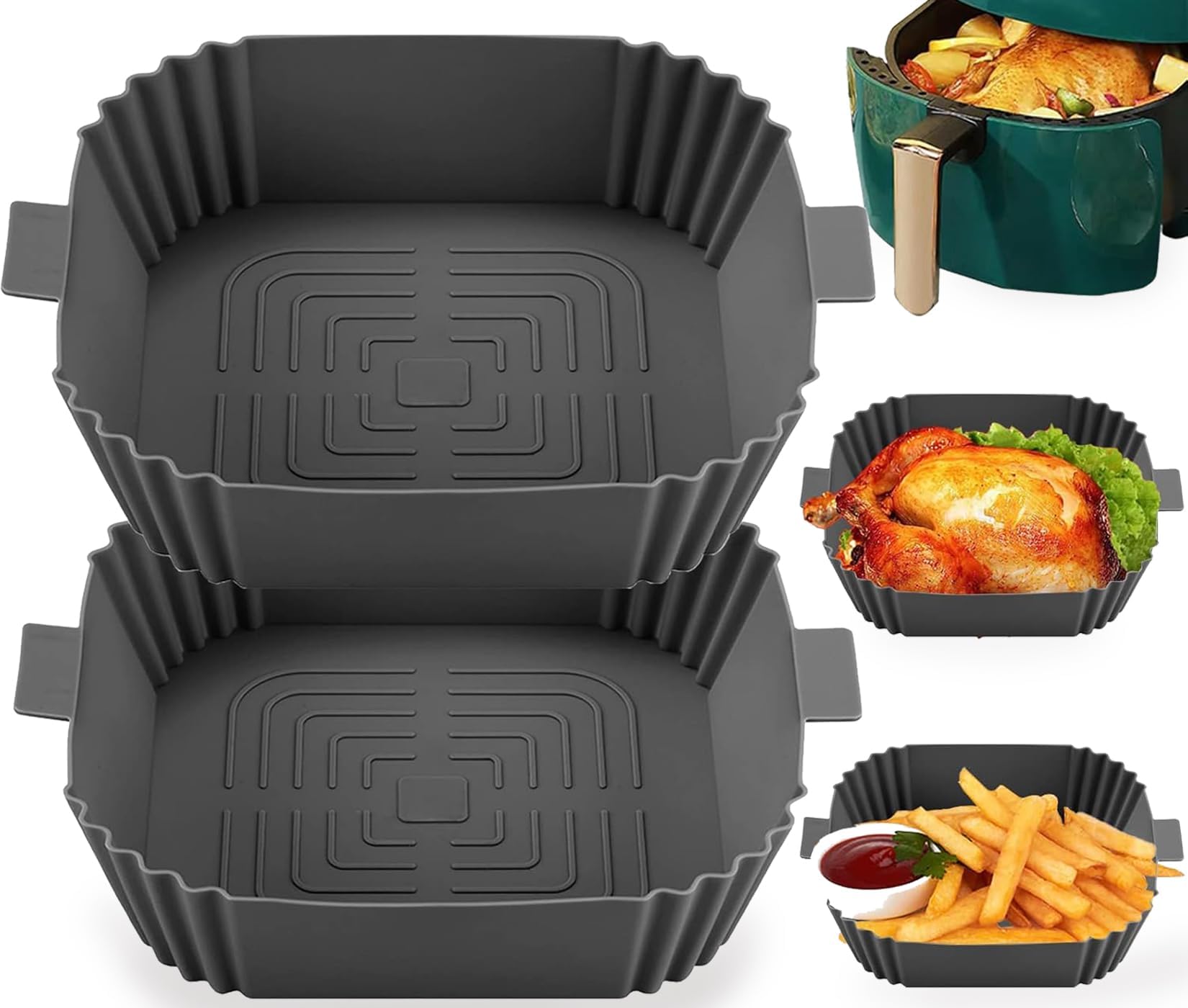 Air Fryer Liners-Square Silicone Air Fryer Liner Reusable,2pcs Air Fryer Silicone Liners Accessories Airfryer Liner Non-Stick Air Fryers Basket Tray for COSORI,Ninja,Tefal EY245840,Tower,Chefman