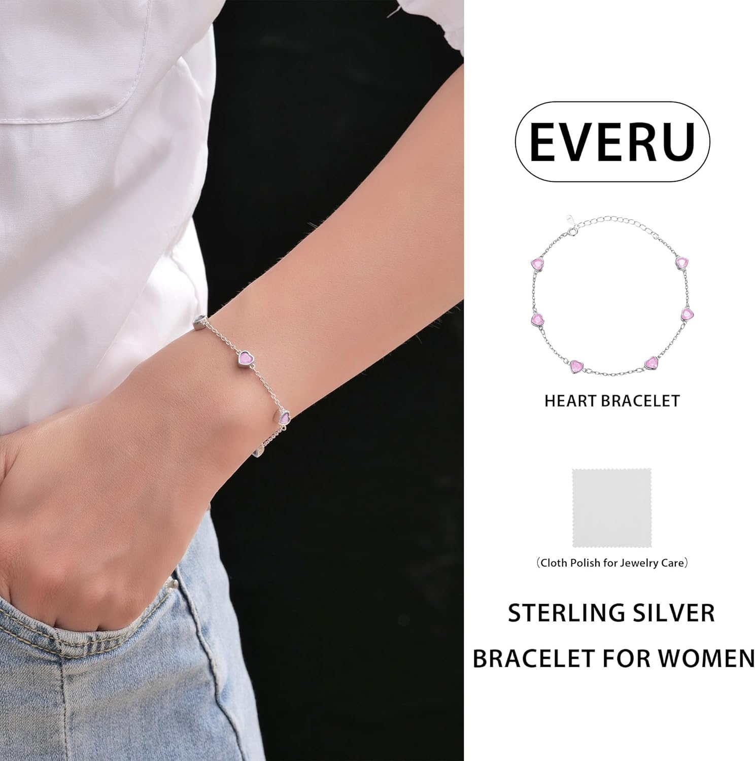 925 Sterling Silver Birthstone Bracelet 12 Color Options Diamond Heart Bracelet Jewelry Gift for Women - Image 4