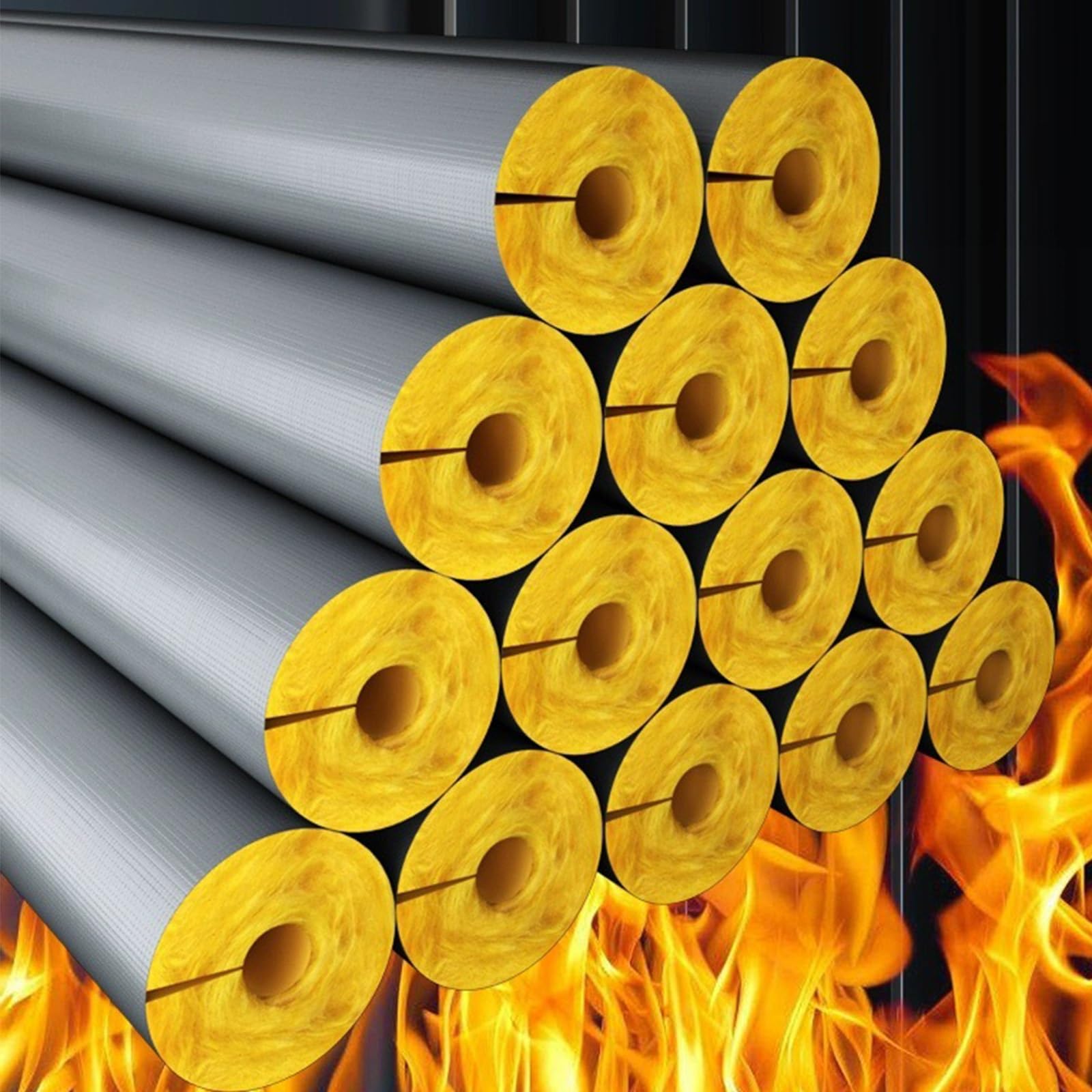 Papel De Aluminio Coquilla Aislante, Tubo Aislamiento De Aluminio Autoadhesivo, Tubo De Lana De Fibra De Vidrio, Prevención De Incendios, para Calorifugado De Tuberías(L 1M-165MM/6.5IN-50MM)