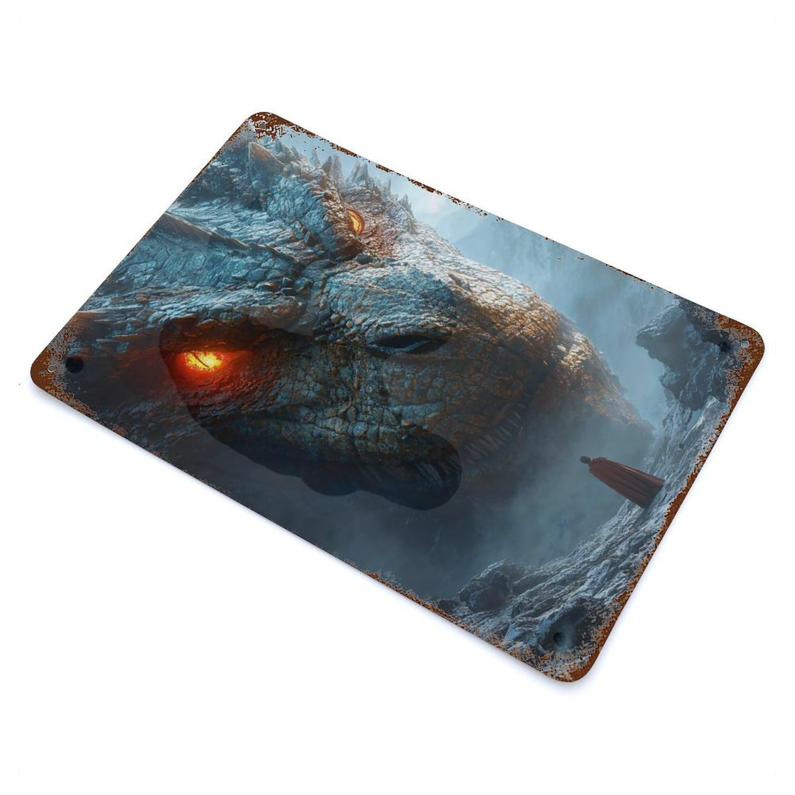 Garage Style Dragon Encounter Rustic Tin Plaque 11.8"x7.9", Classic Wall Plaque for Bar And Workshop