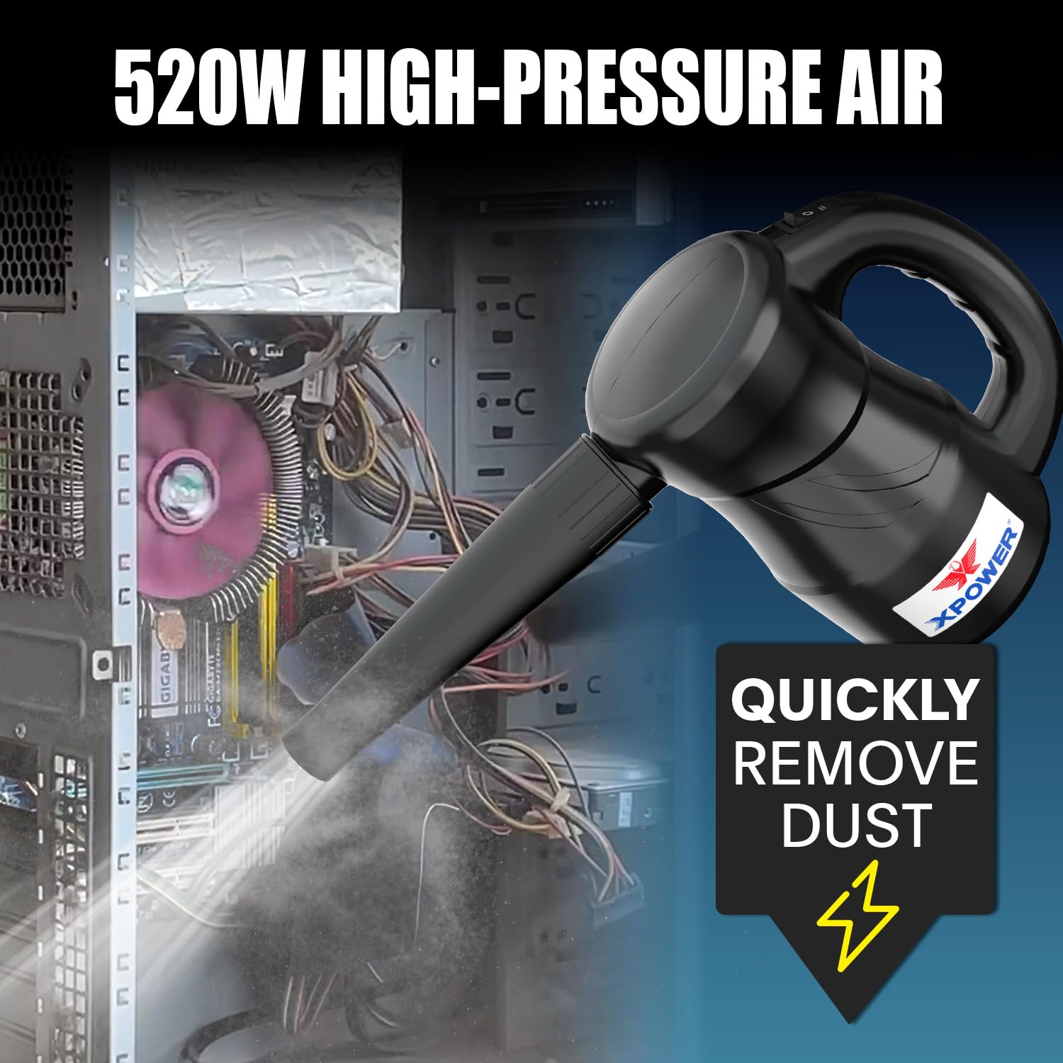 XPOWER Cyber Duster Electric Air Duster for Dusting Drying Inflating Blowing Car Detailing Computer Maintenance Leaf Blowing High Performance Motor Eco-Friendly (Black - Image 2