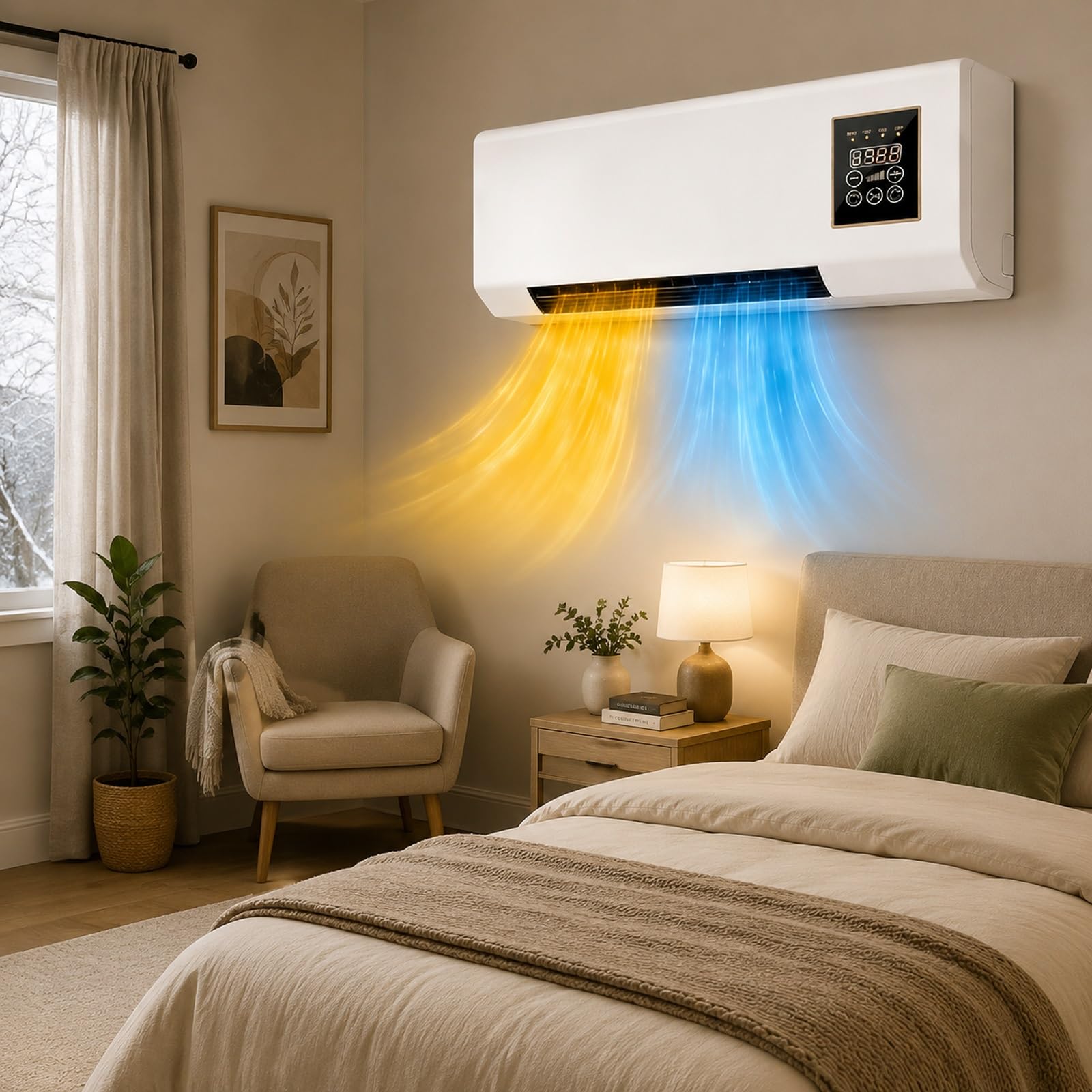 Unidad Combinada de Aire Acondicionado y Calefacción de Pared (Sin Necesidad de Ventana), Ventilador y Aire Acondicionado Portátil 2 en 1 Minisplit Silencioso para Oficina y Hogar(White)