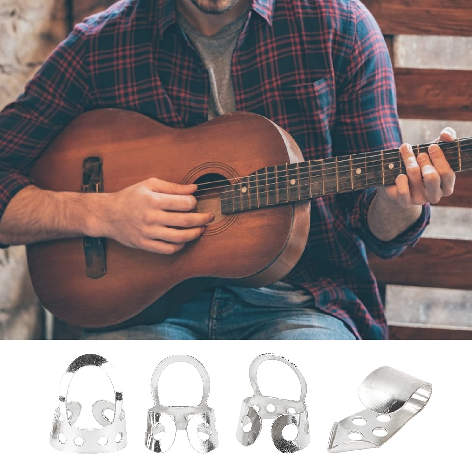 vhbw Finger Pick Set, 1 x Thumb Pick, 3 x Finger Pick Guitar Accessories Compatible with Guitar Replacement for Banjo, Pedal Steel Guitar, Resonator