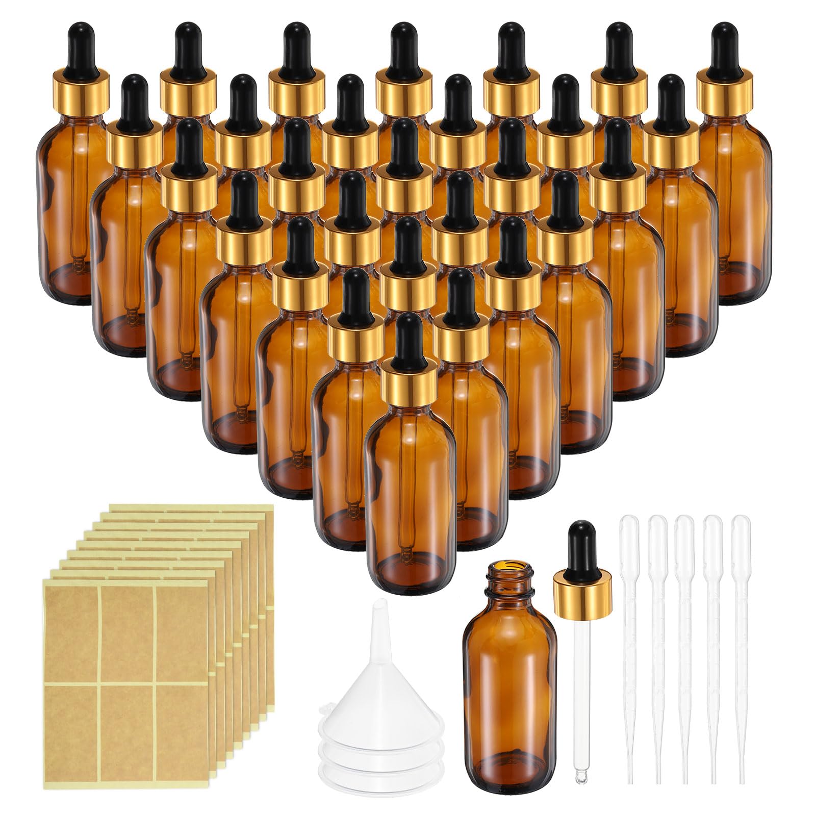PATIKIL 30ml Glas-Tropfflasche 100Stk Dichte Ätherische Öle testen Flüssig Parfüm Behälter Mit Pipette Etikett Trichter Für Aufbewahrung Zuhause Reisen Amber