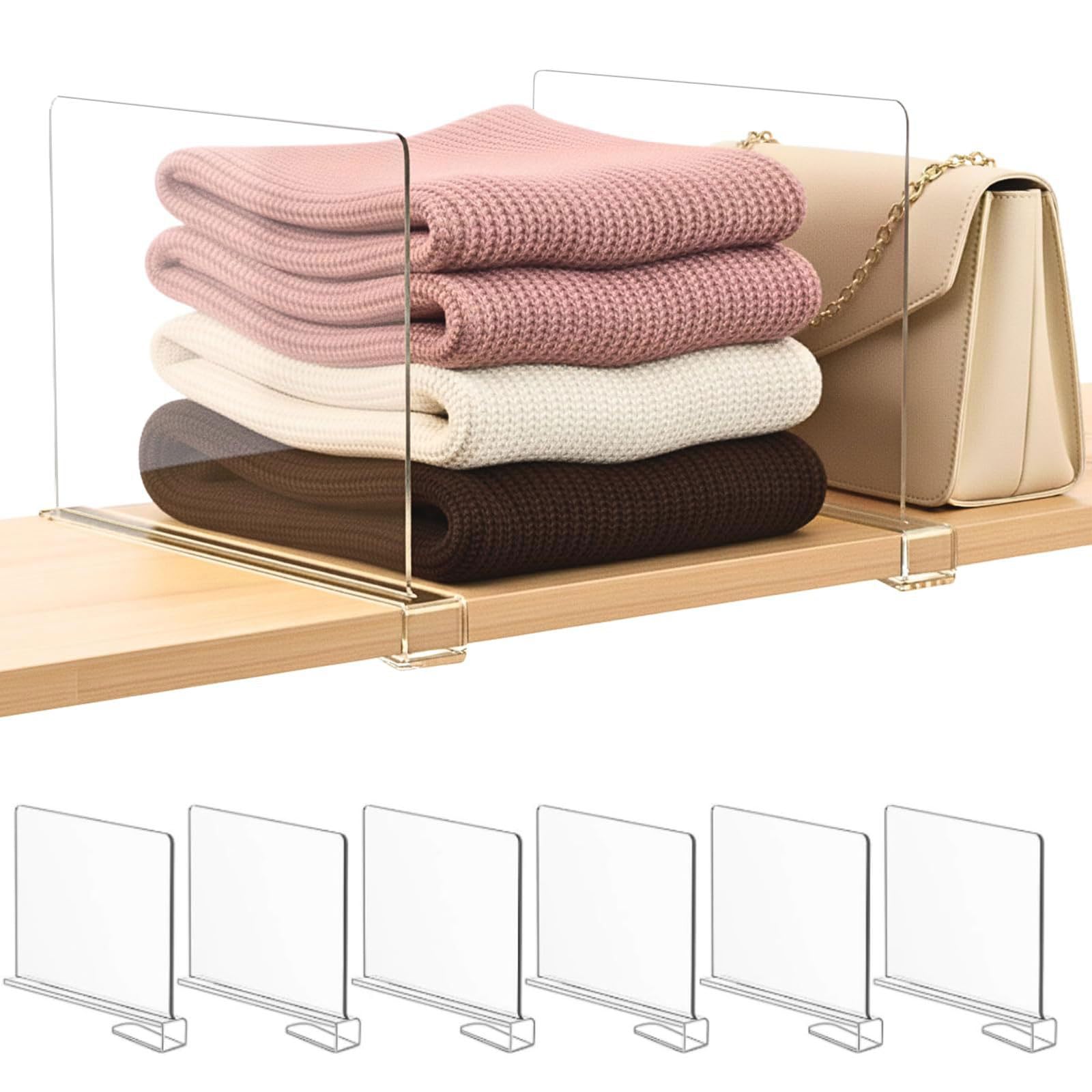 Kaeltsyn Of 6 Adjustable Heights Shelf Dividers with Strong Acrylic Construction for Item Renters Cabinet Organizers